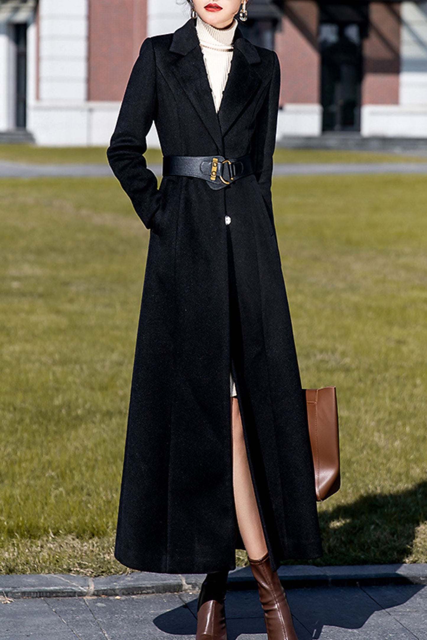 Women's Autumn and winter black wool coat C4289