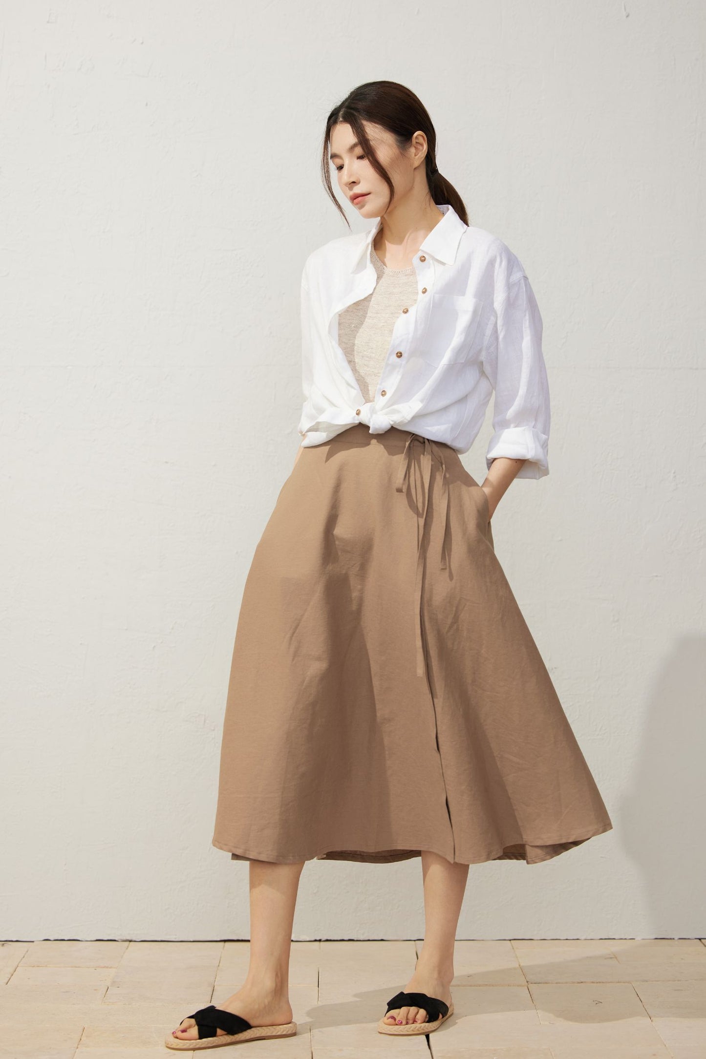 Women's Casual White Linen Shirt C3930