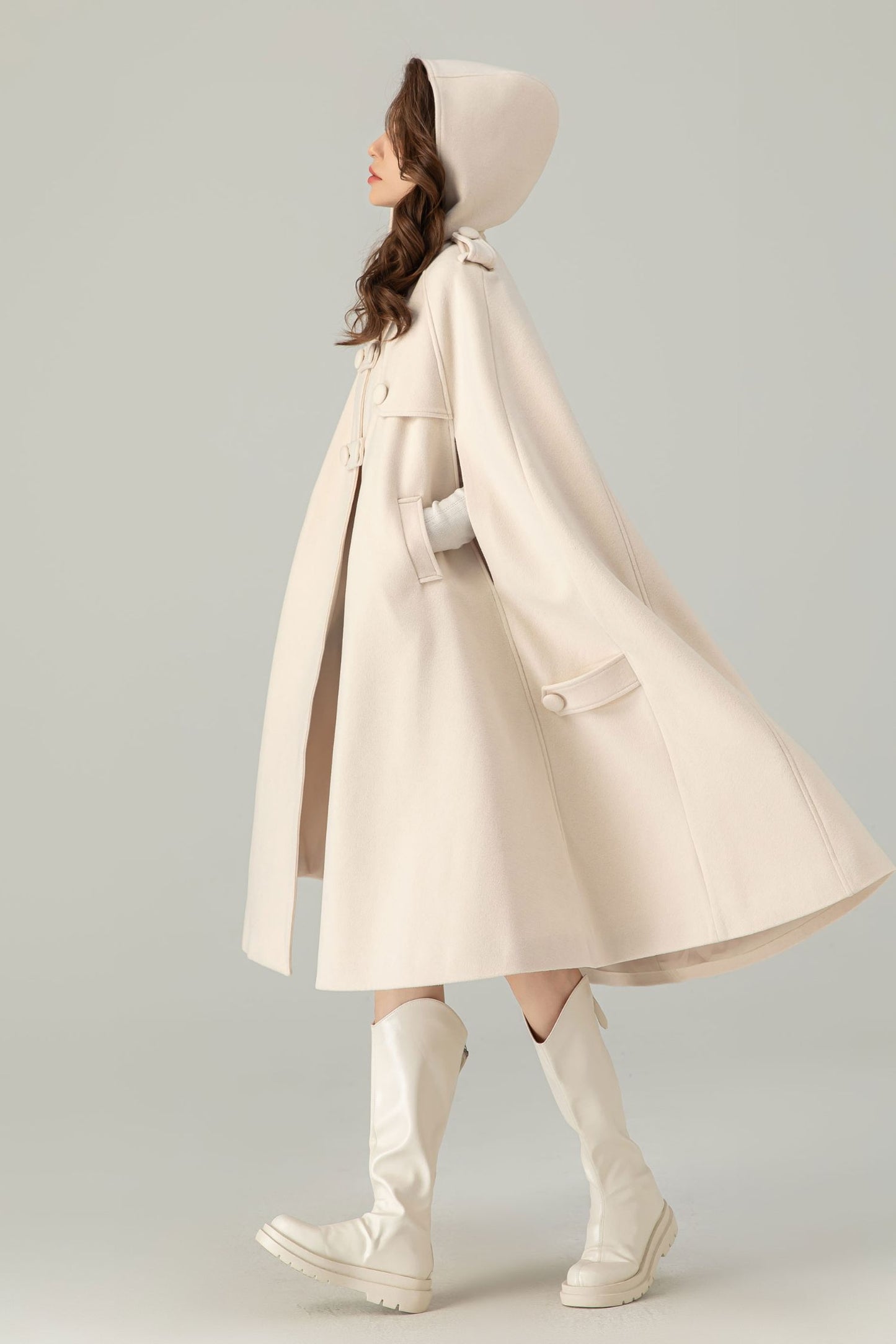 Womens Beige Wool Cape C3697