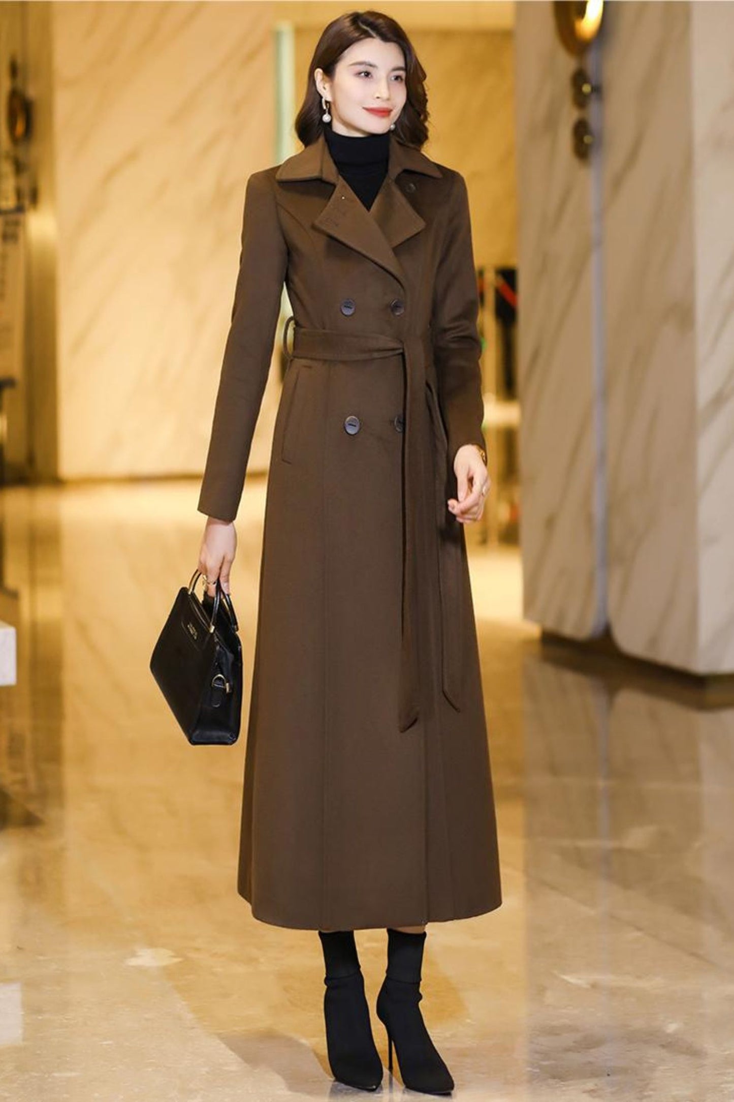 Womens Medium-length Brown coat C3770