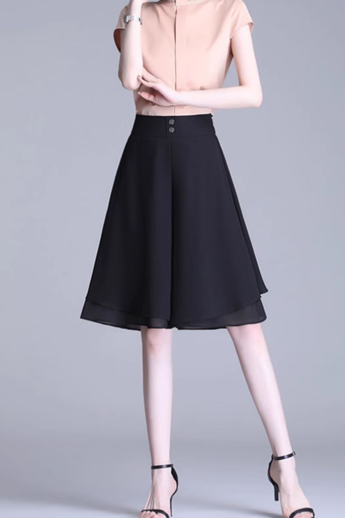 Summer swing chiffon black Shorts C5028