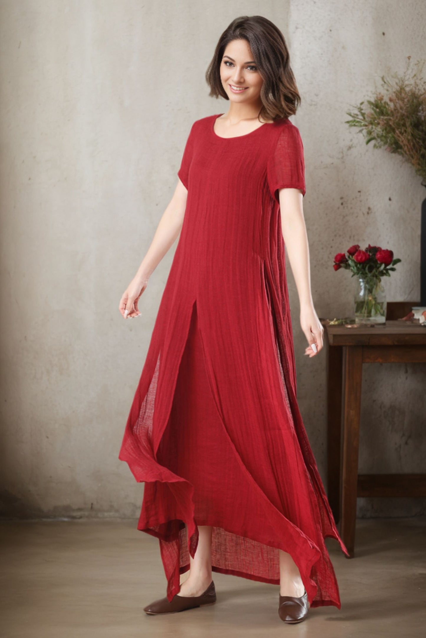 Maxi summer loose fit Linen dress for women c4776