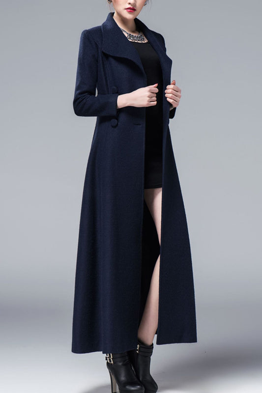 Women's Autumn and winter navy blue wool coat C4219