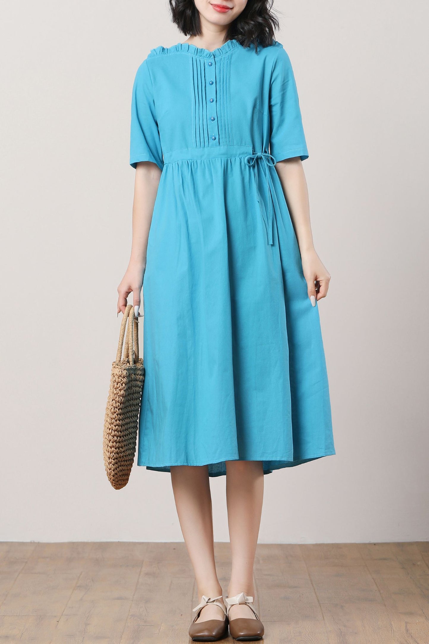 Women's Blue Linen Dress C3288