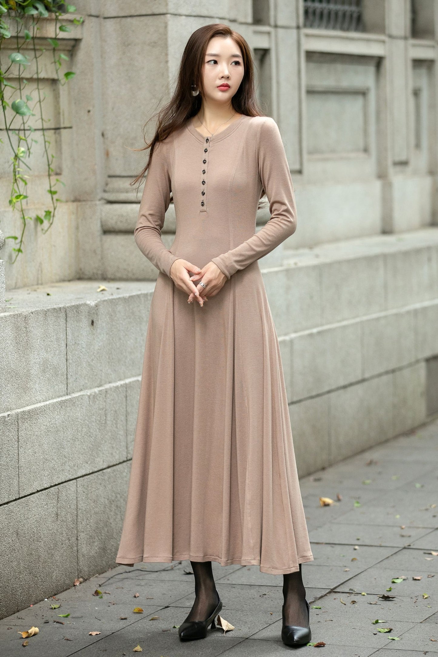 Swing elegant autumn knit dress C4507