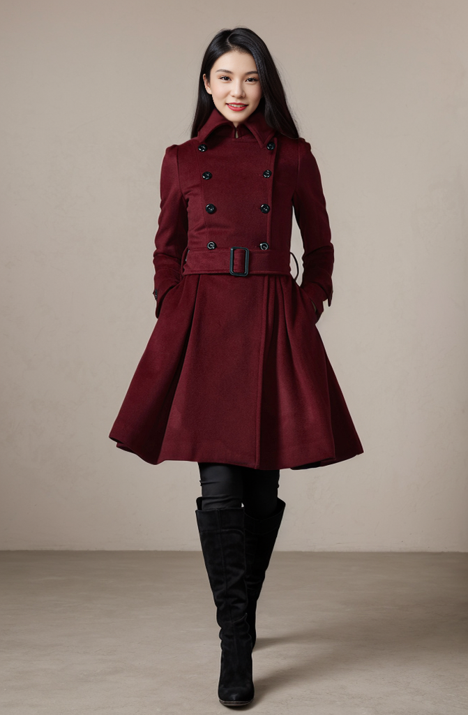 Double breasted wool coat with pockets C1590
