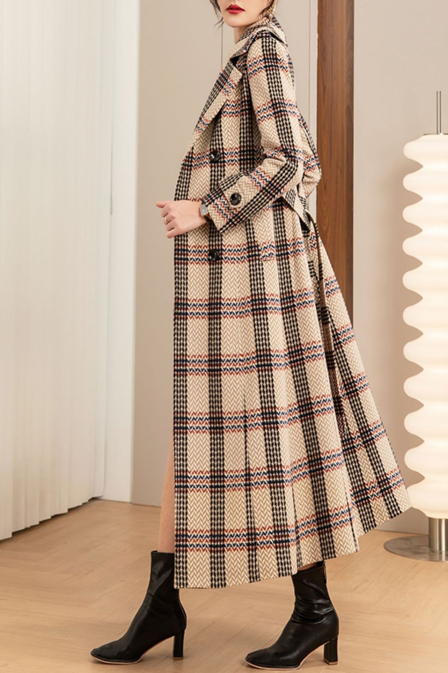 Plaid winter wool coat C4203