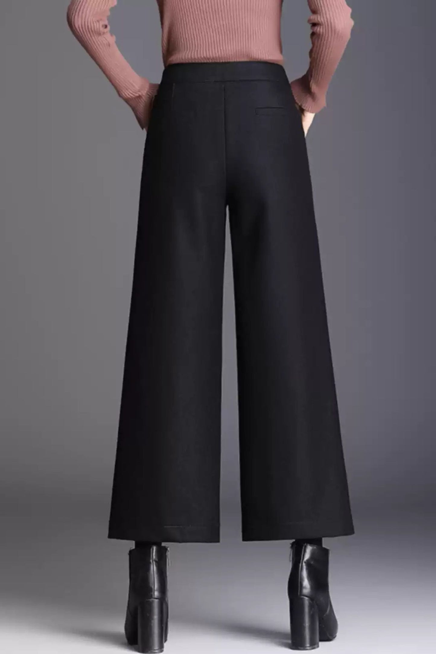 Midi wide leg wool pants women c5080