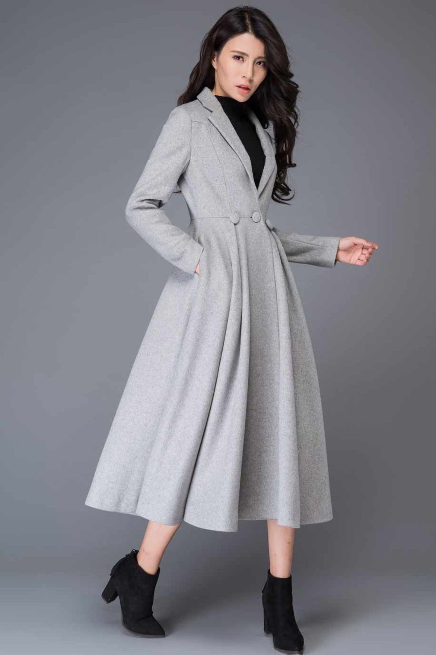 Vintage inspired long wool princess coat C4400