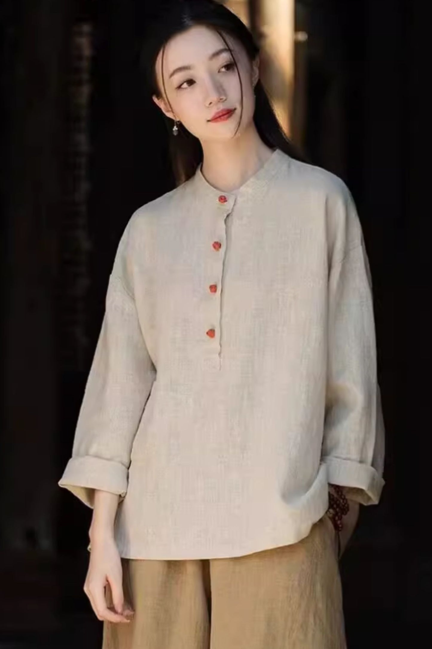 plus size linen top shirt women C4426