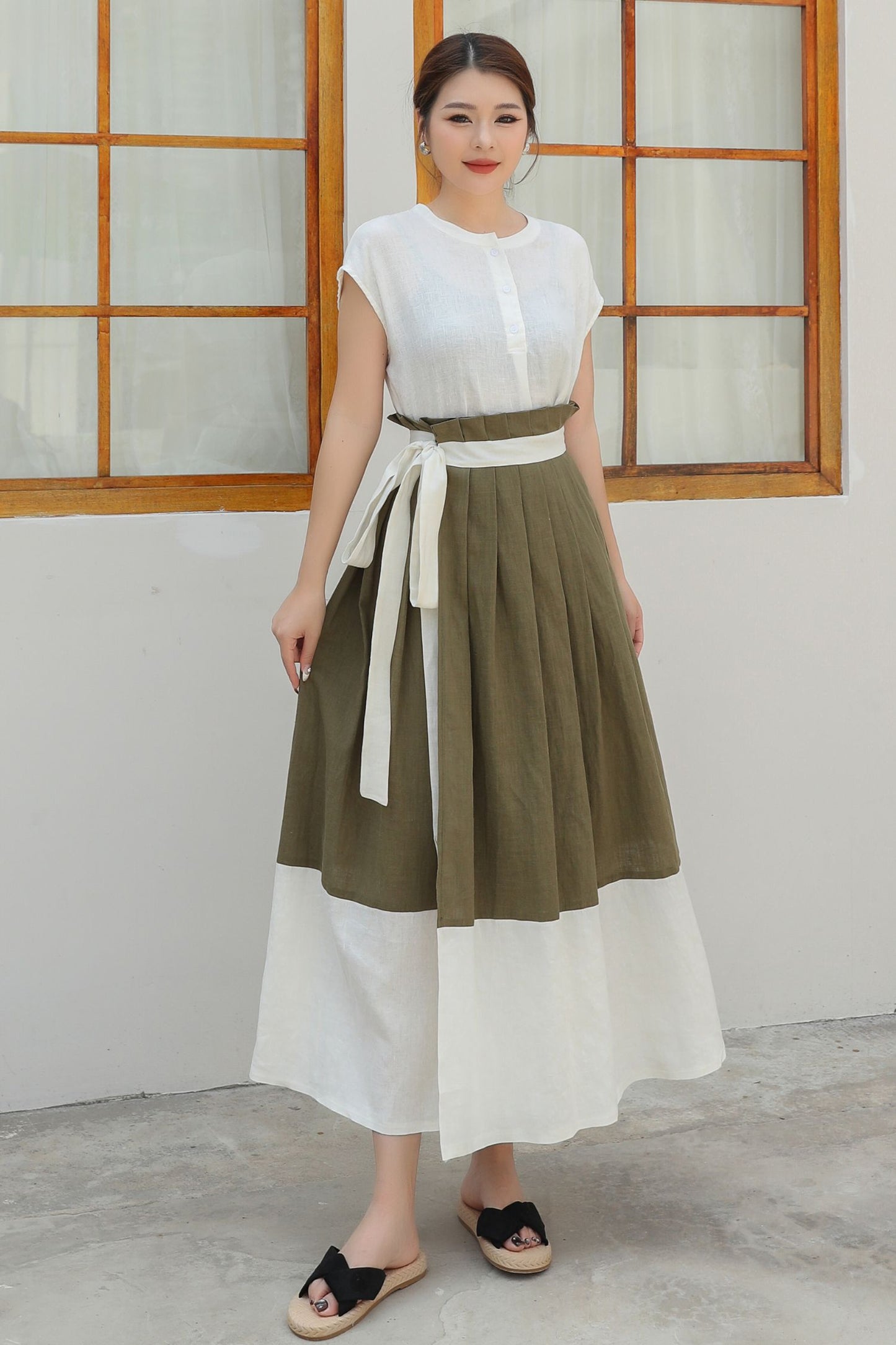 Womens Wrap Linen Maxi Skirt c4835