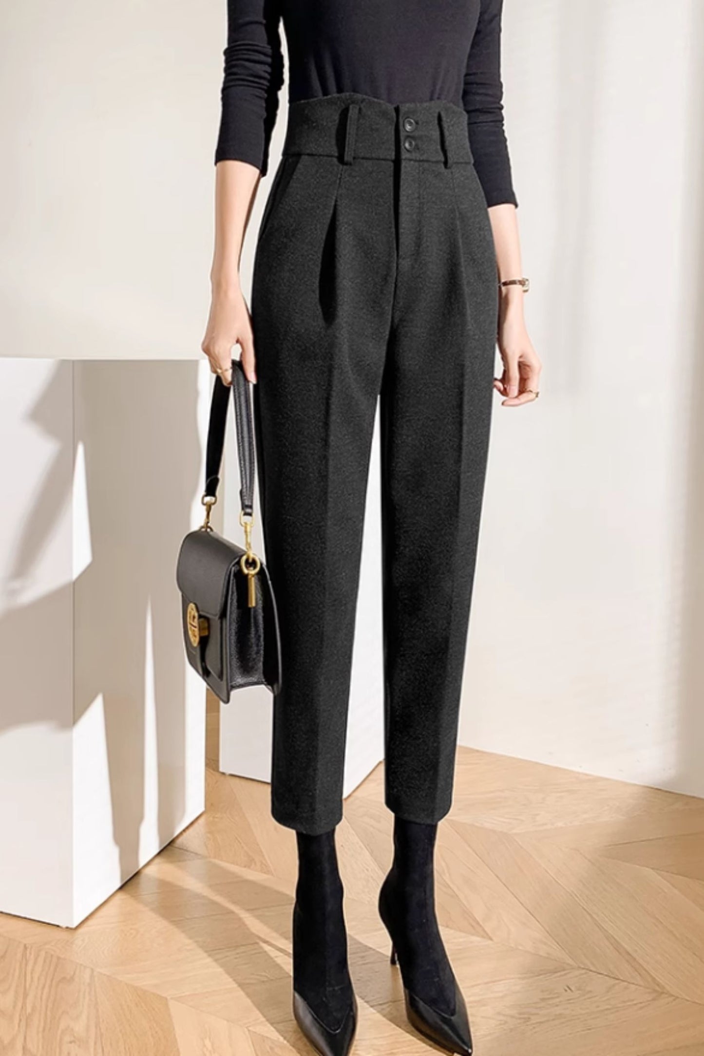 High waist long wool pants women C4643