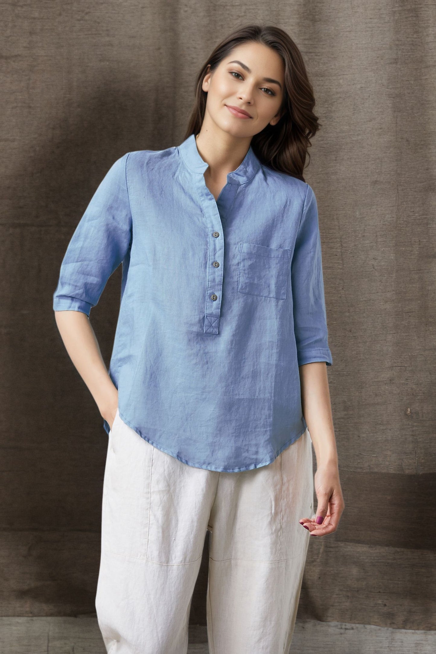 Blue linen top for women C4853
