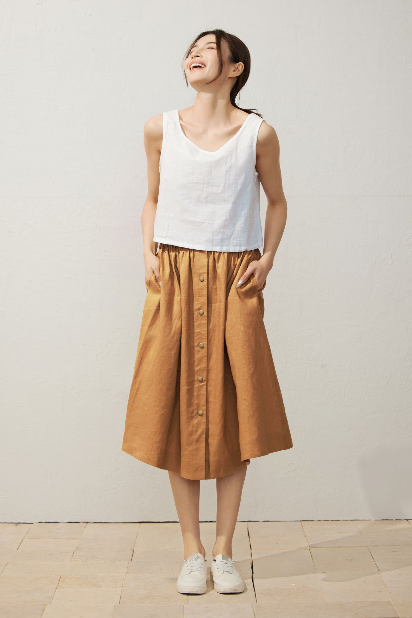 Loose fit Linen skirt C3942