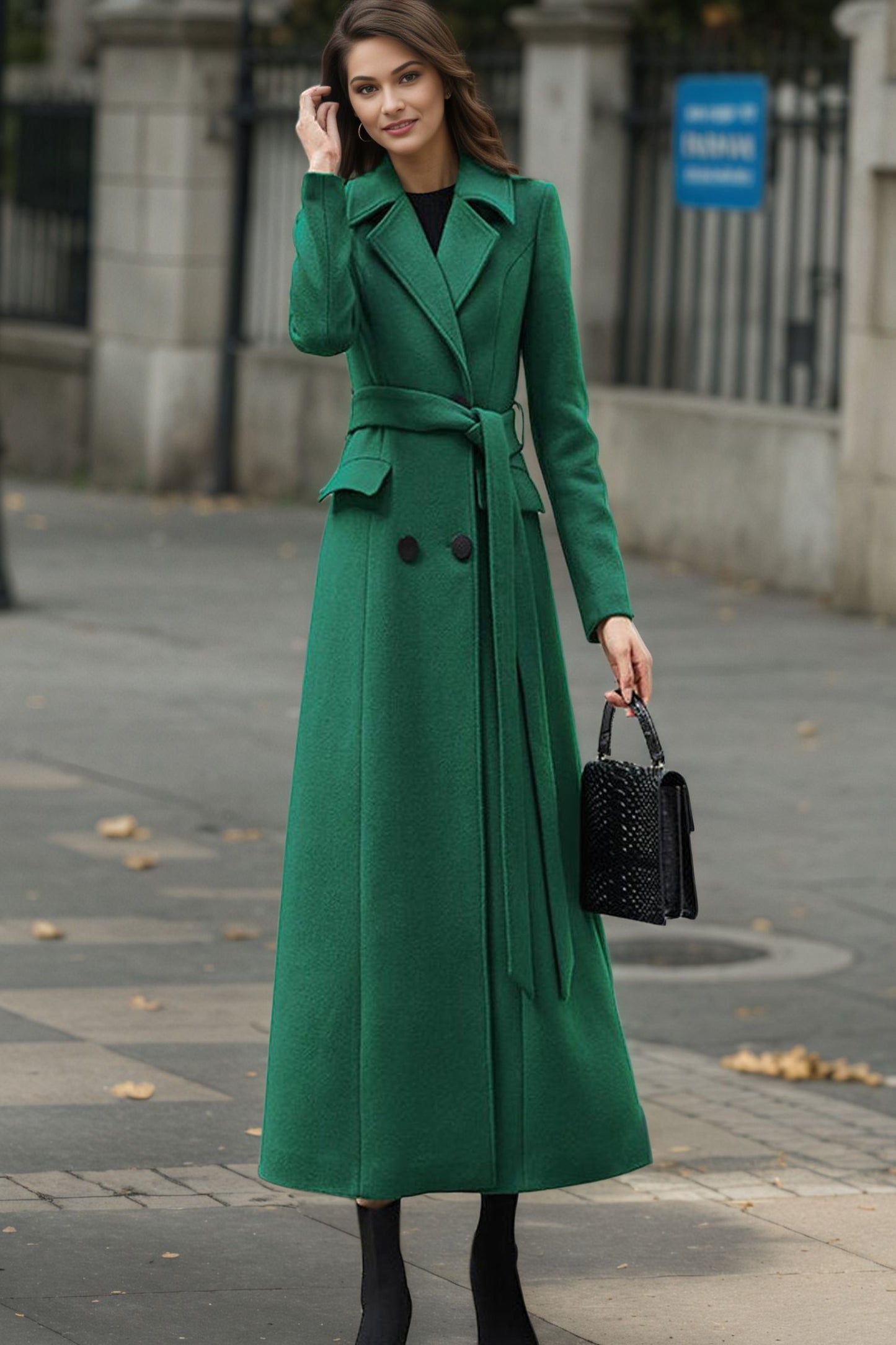 Emerald Green Long Wool Coat C4952