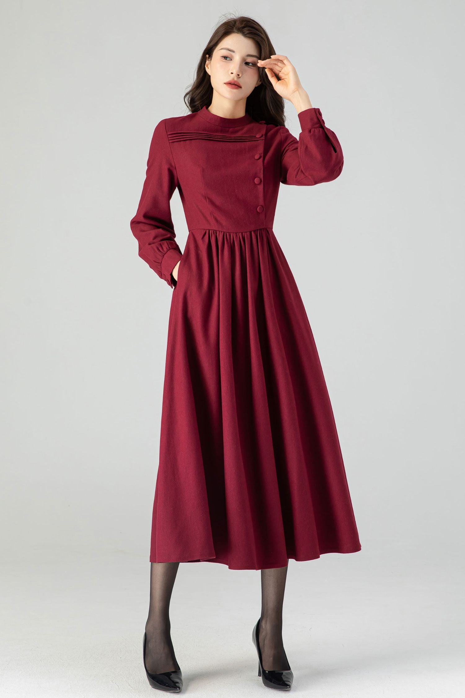 Burgundy Fit and Flare Dress C3608 YLISTYLE Burgundy Fit and Flare Dress C3608 YLISTYLE