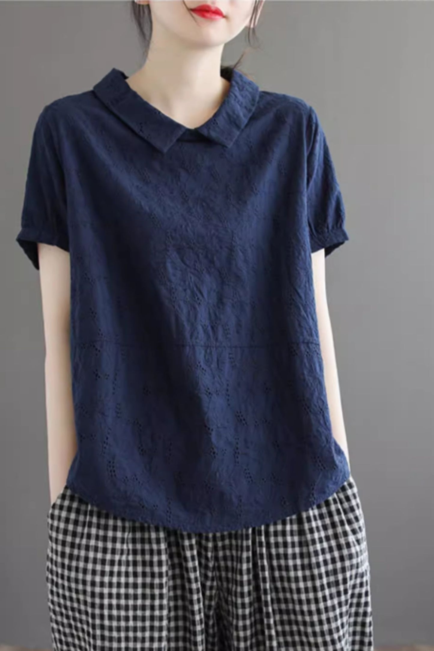 Loose fitting embroidery blouse top C5048