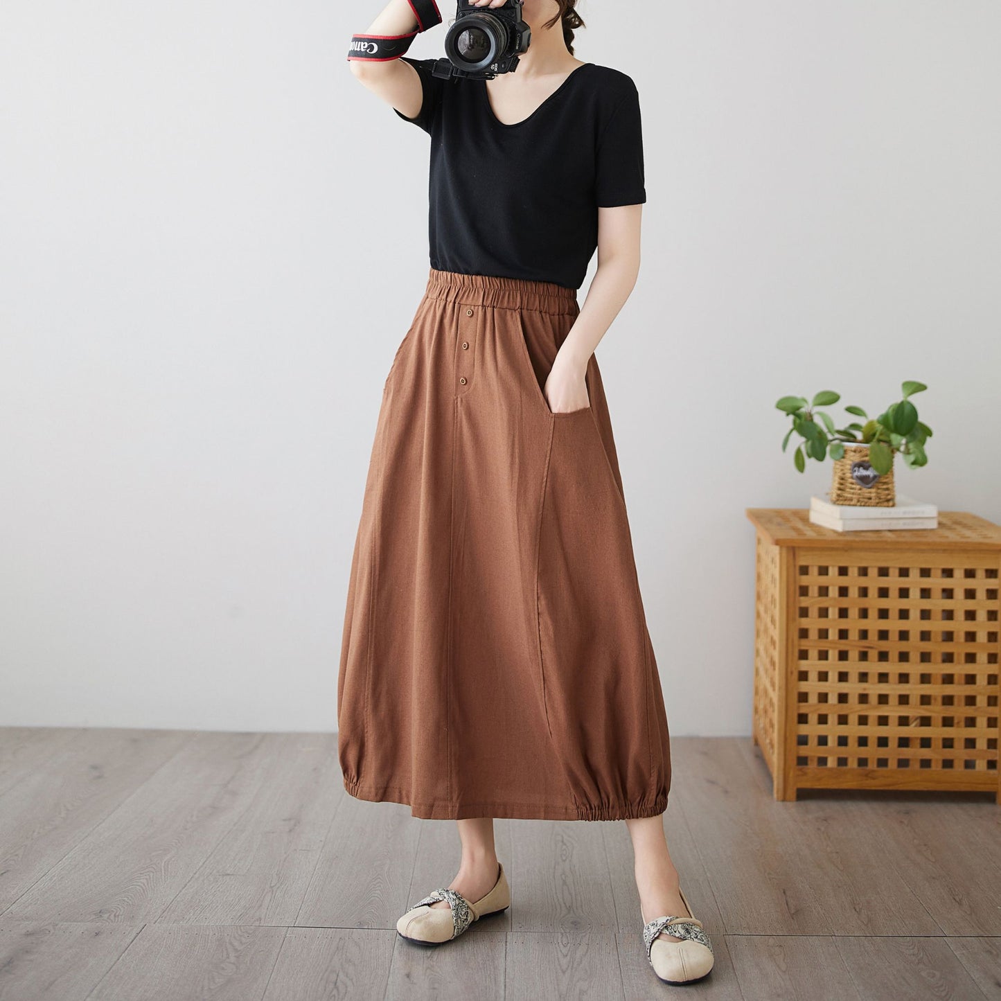 Summer linen Skirt with pockets c4895