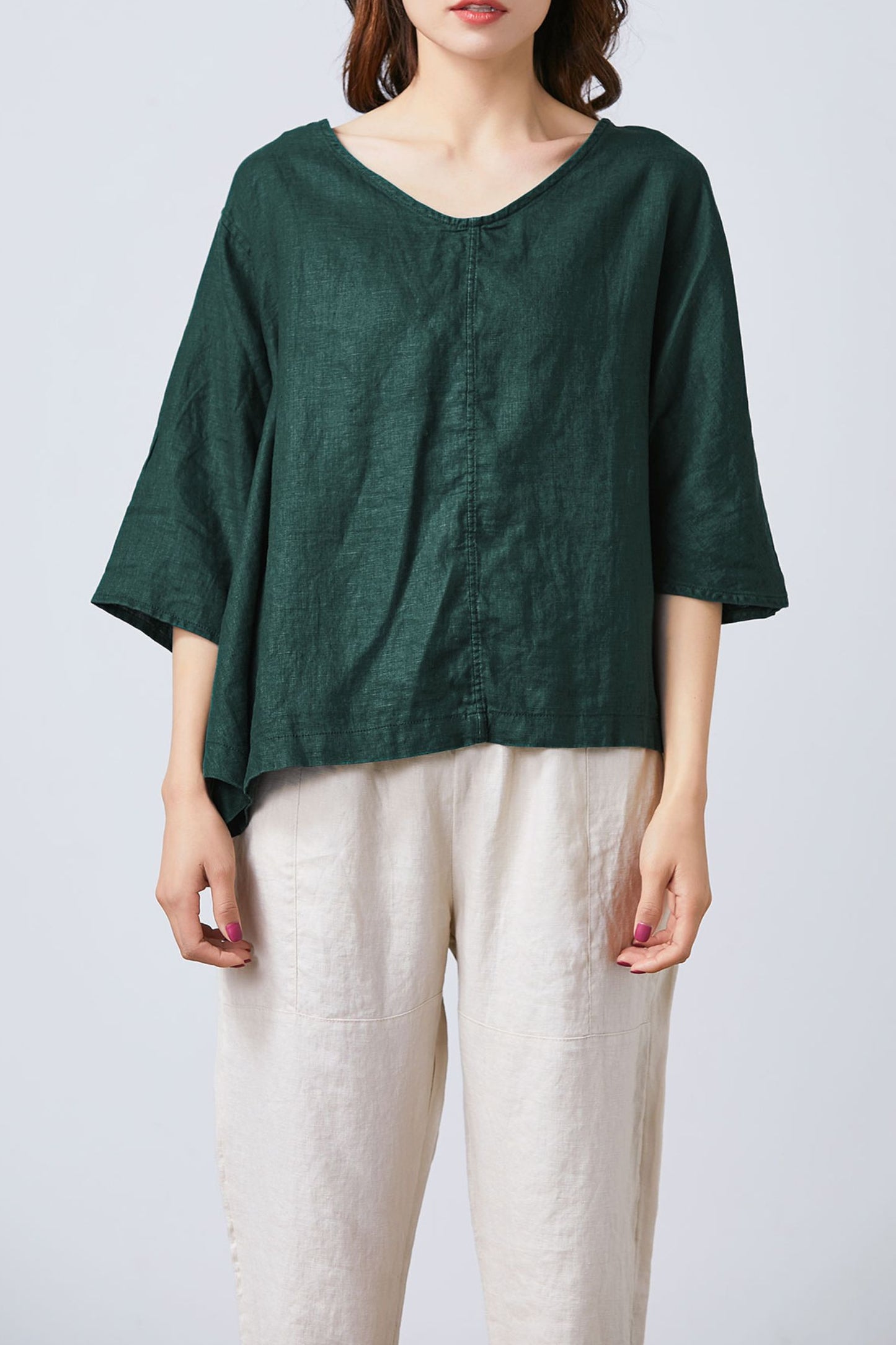 Women's Casual Green Linen Tops C4858