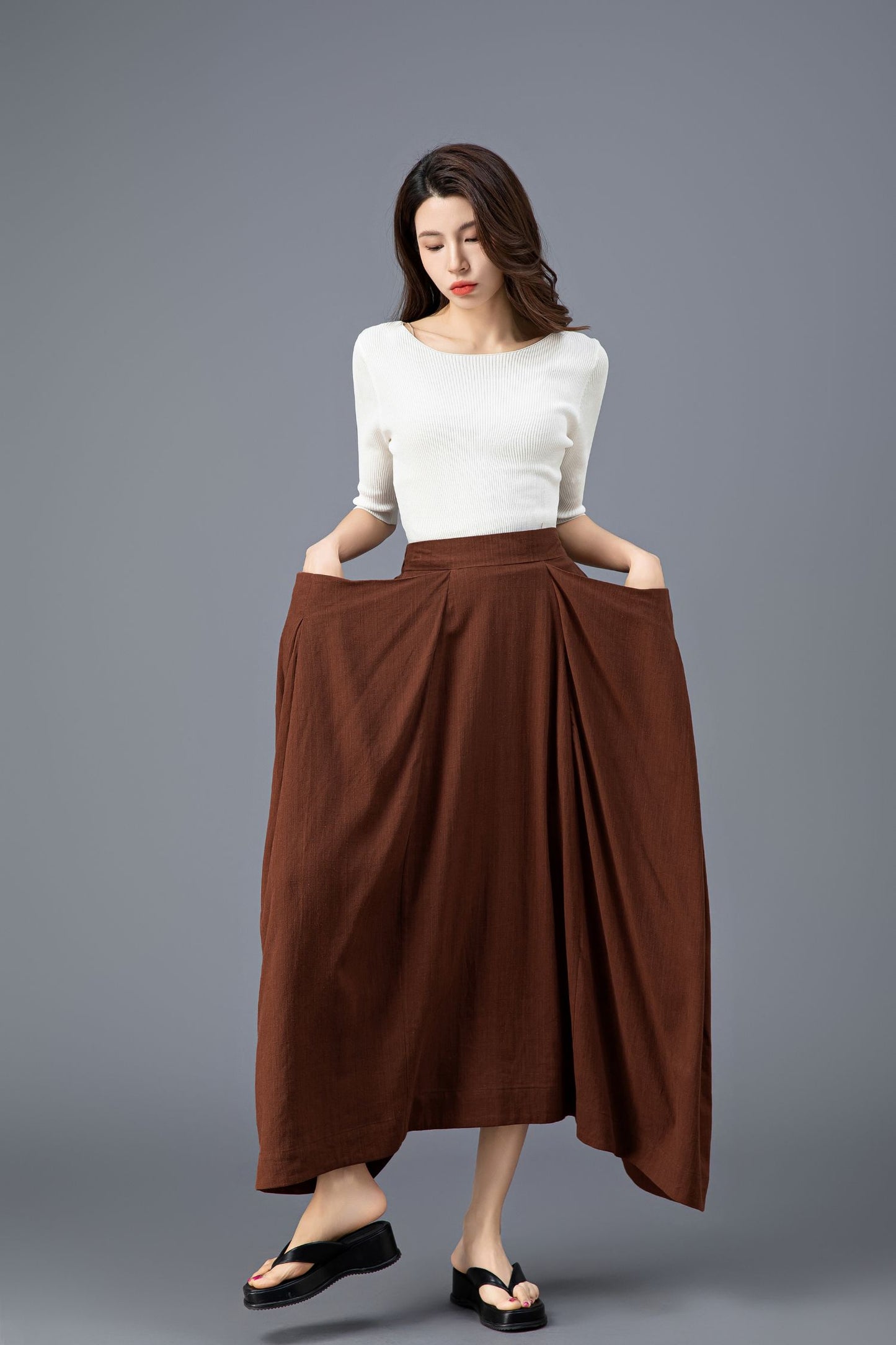 Women's Asymmetrical Casual Linen Skirt C3918
