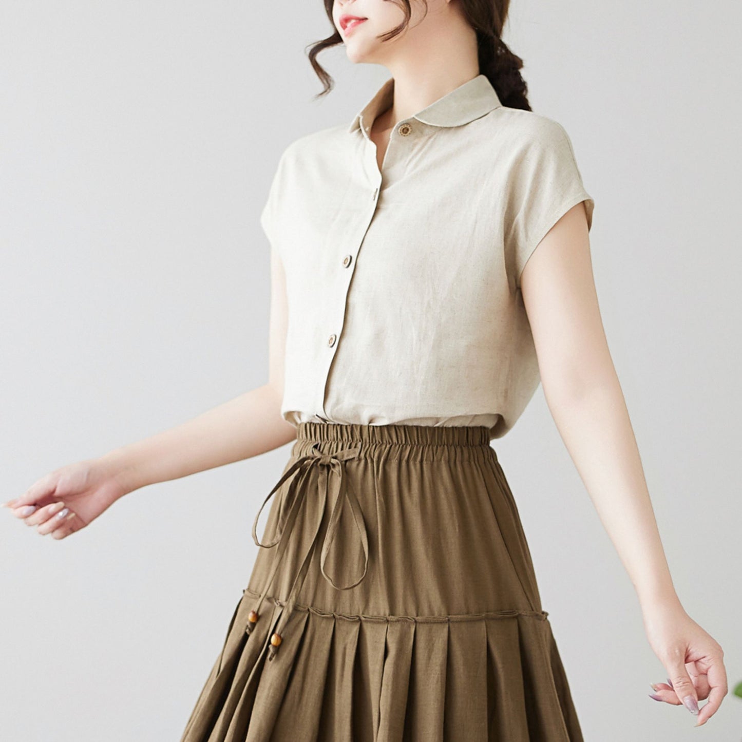 Women's natural Linen Short Sleeve Top c4898