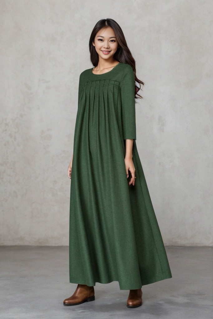 Winter green wool dress C4459