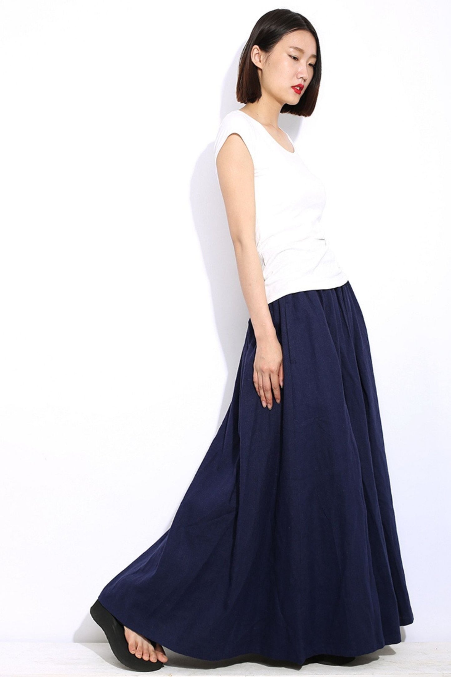 Long Pleated Blue skirt C330