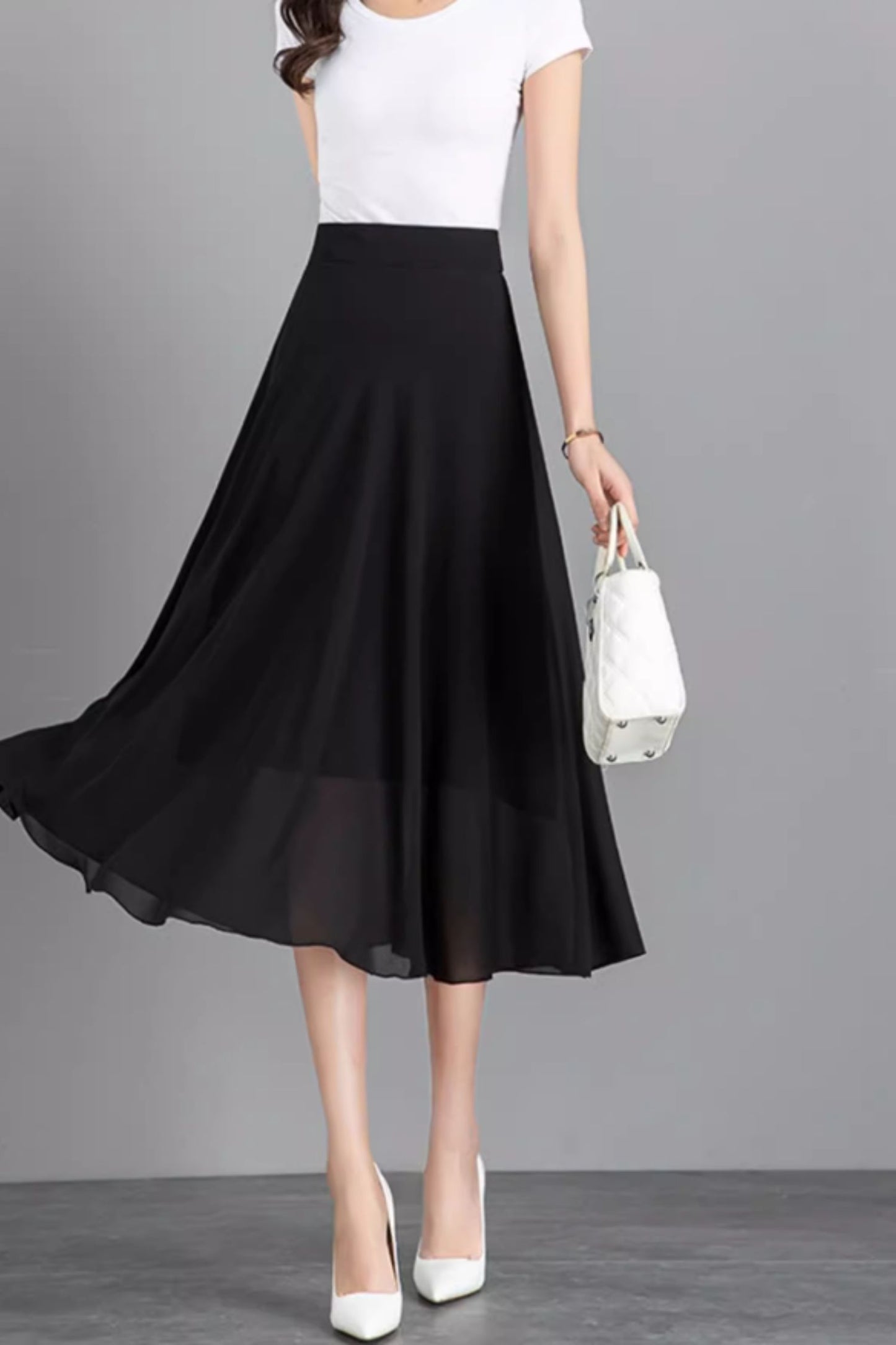 A line midi womens chiffon skirt C5043