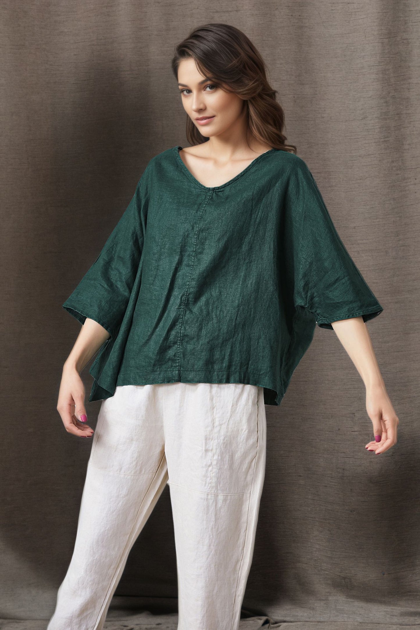Women's Casual Green Linen Tops C4858