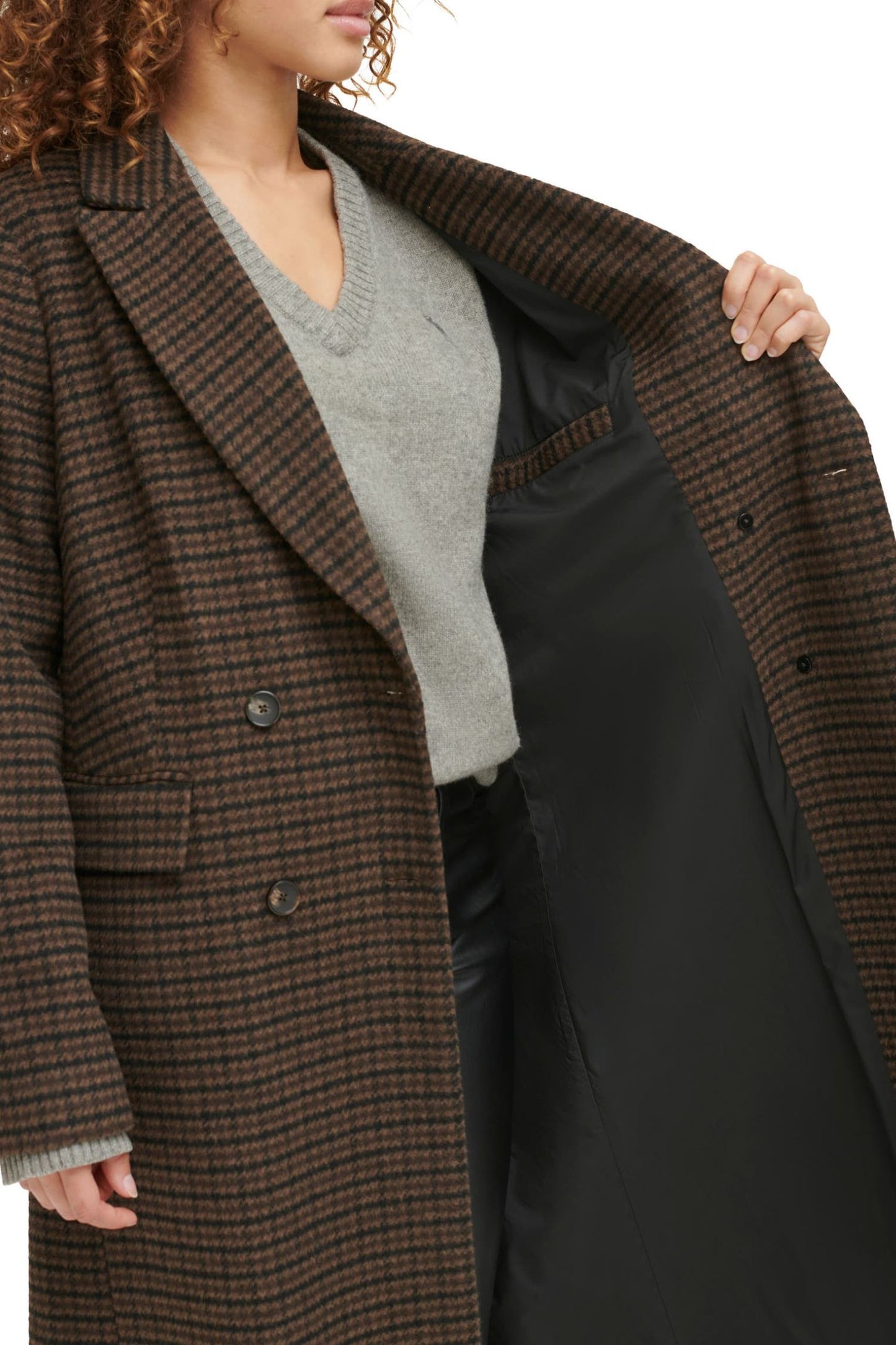 Women's Autumn and winter brown plaid coat C4297