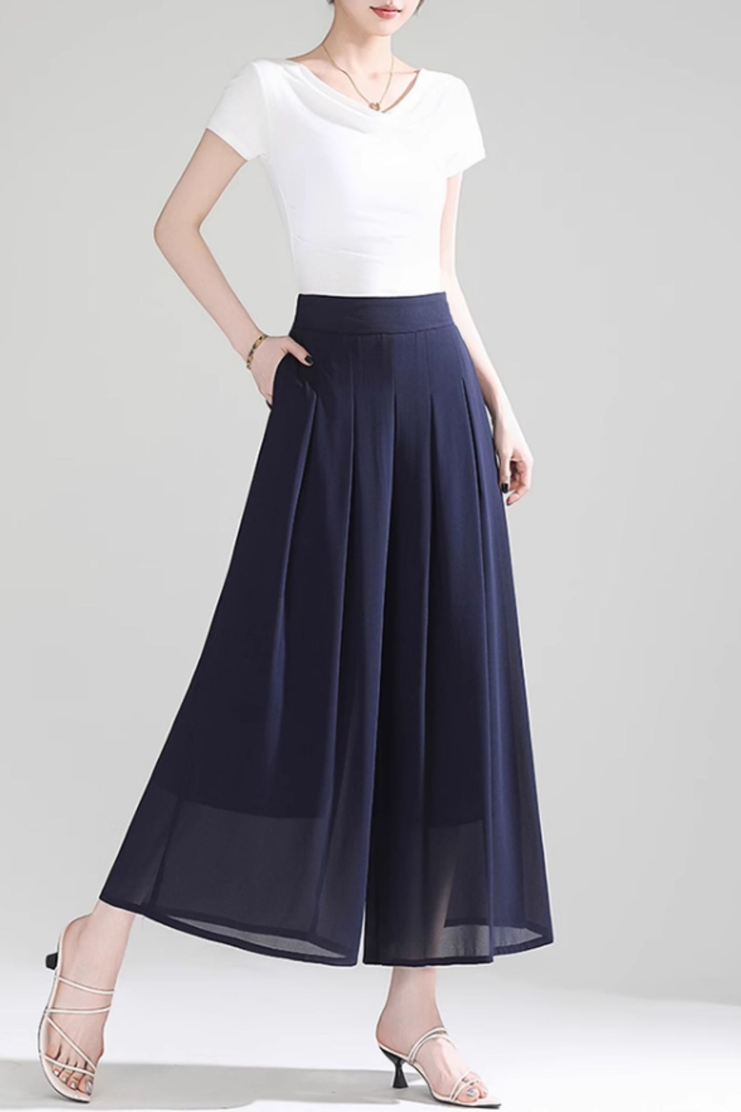 Wide leg long summer chiffon pants women C5021