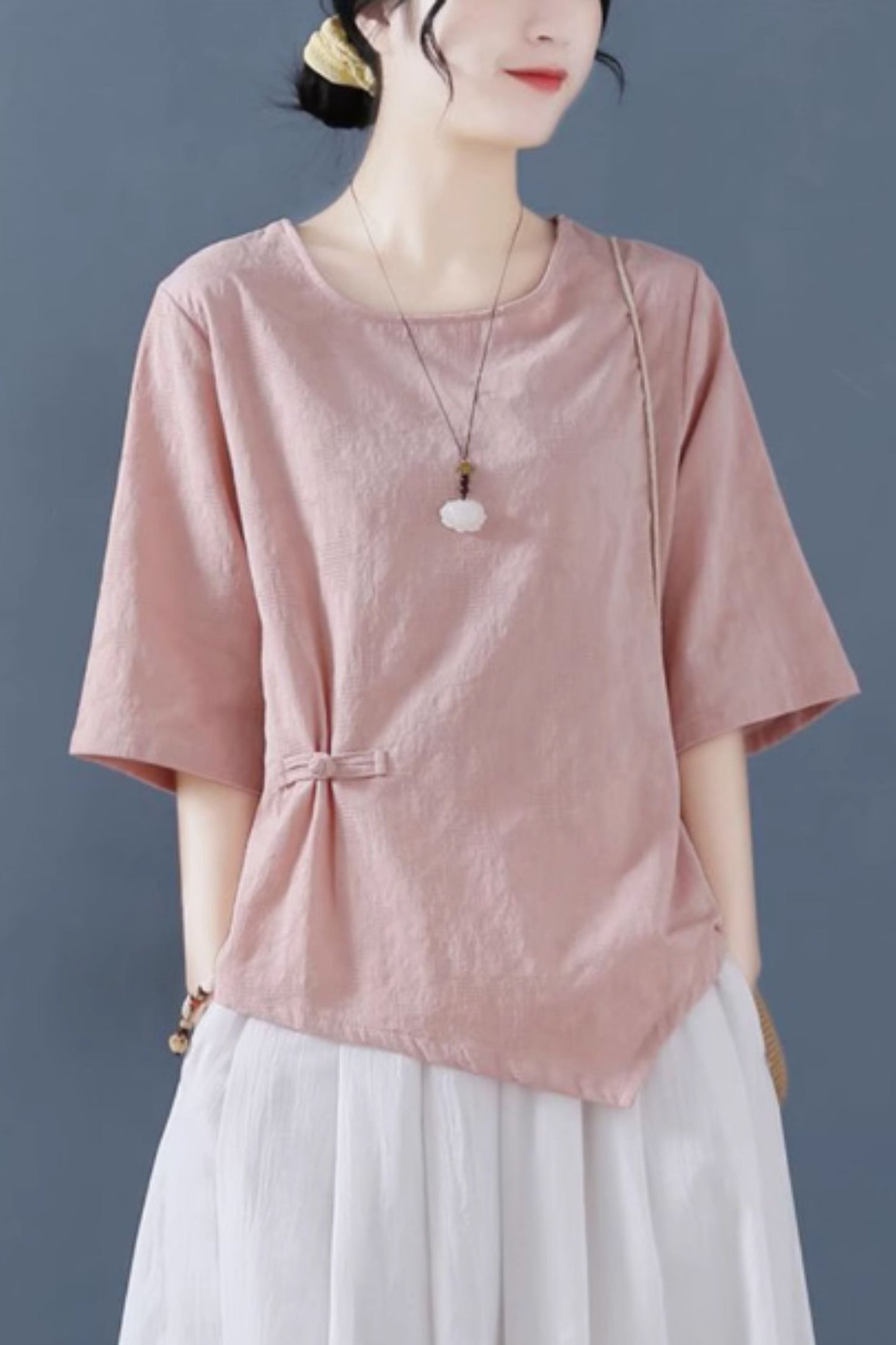 Asymmetrical Loose fitting casual linen blouse C5053