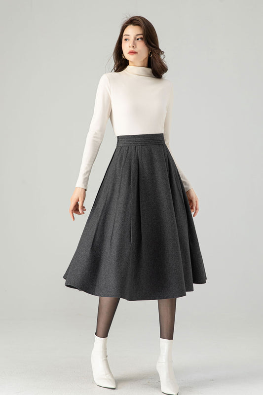 Midi Grey Wool Skirt C3624