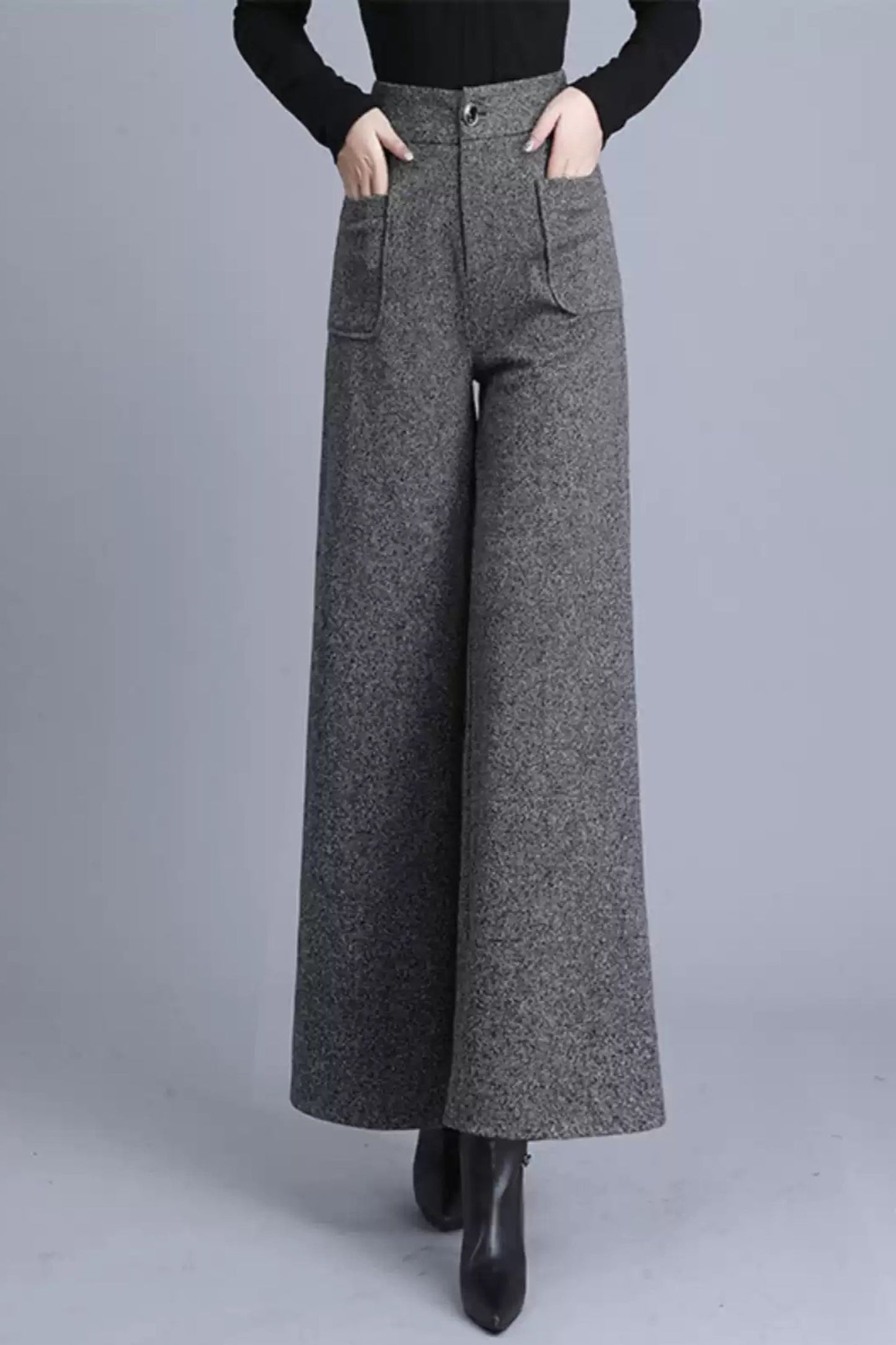 High waist wool pants with pockets c5088