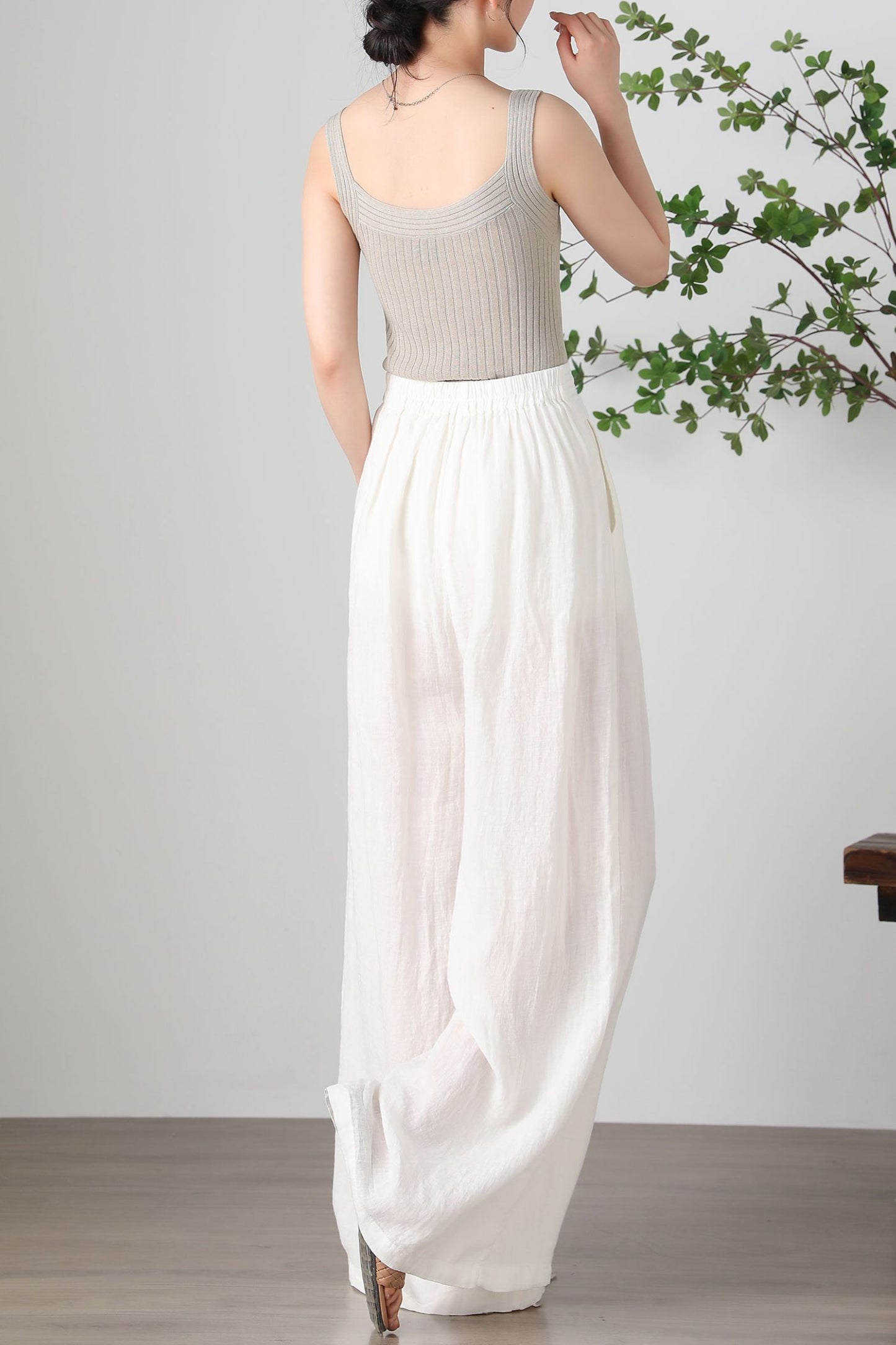 Women's Plus Size White Linen Pants C3257