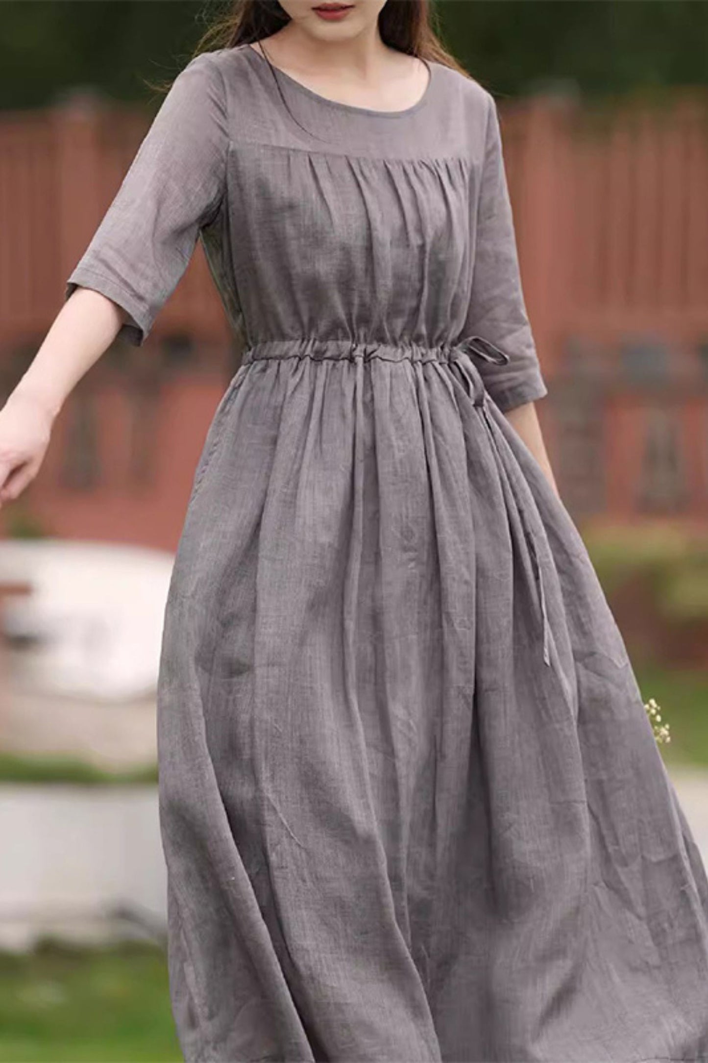 Grey Vintage Cotton Linen Dress C3892