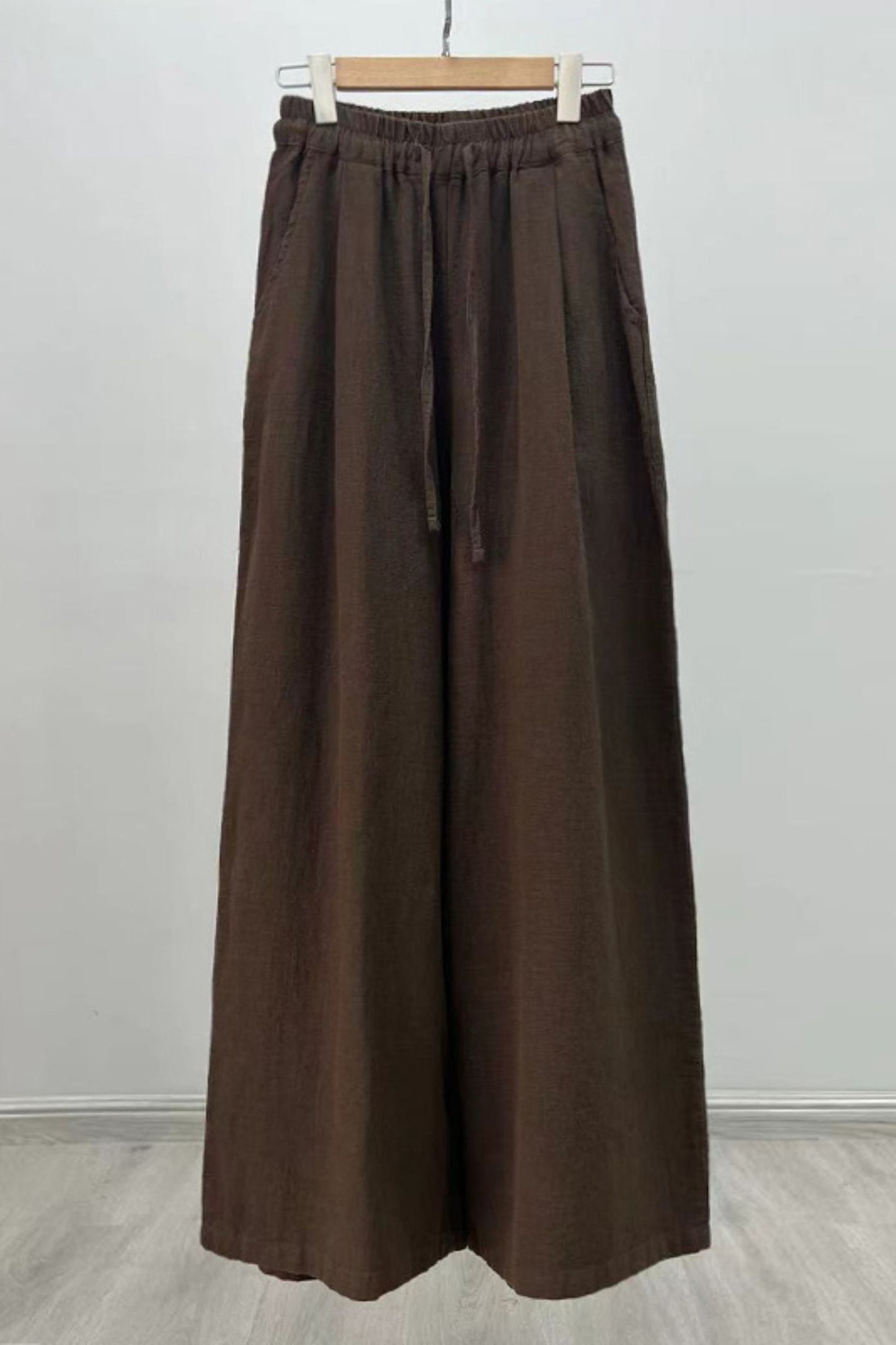 Elastic waist wide leg linen pants L0615