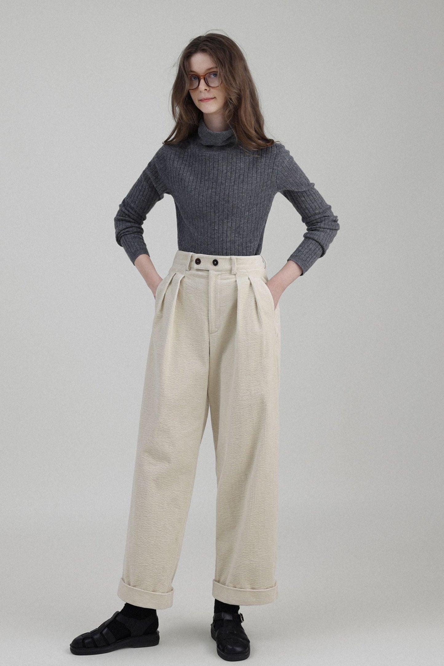 Long casual winter wool corduroy pants women TT0172
