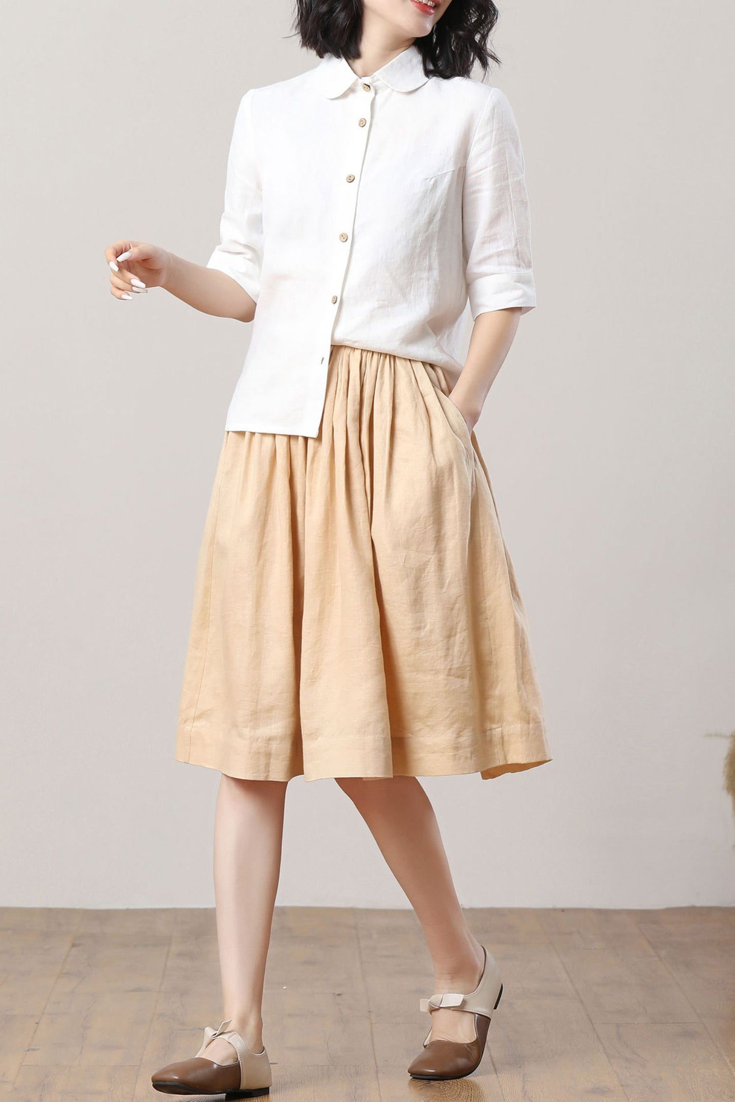 Women's White Linen Shirt C3280 -Size M #CK2300473