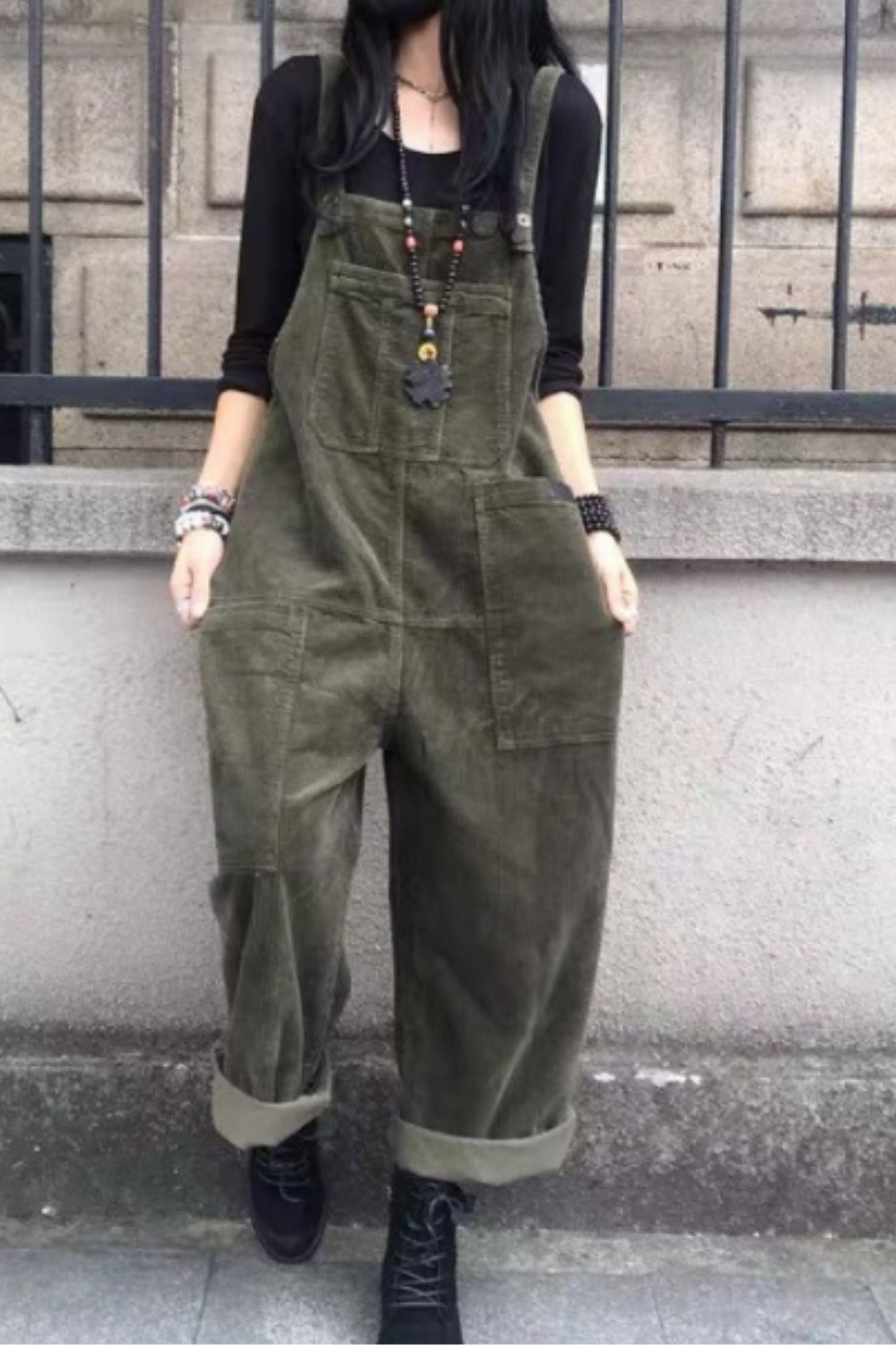 Loose fitting corduroy overalls pants women C5123