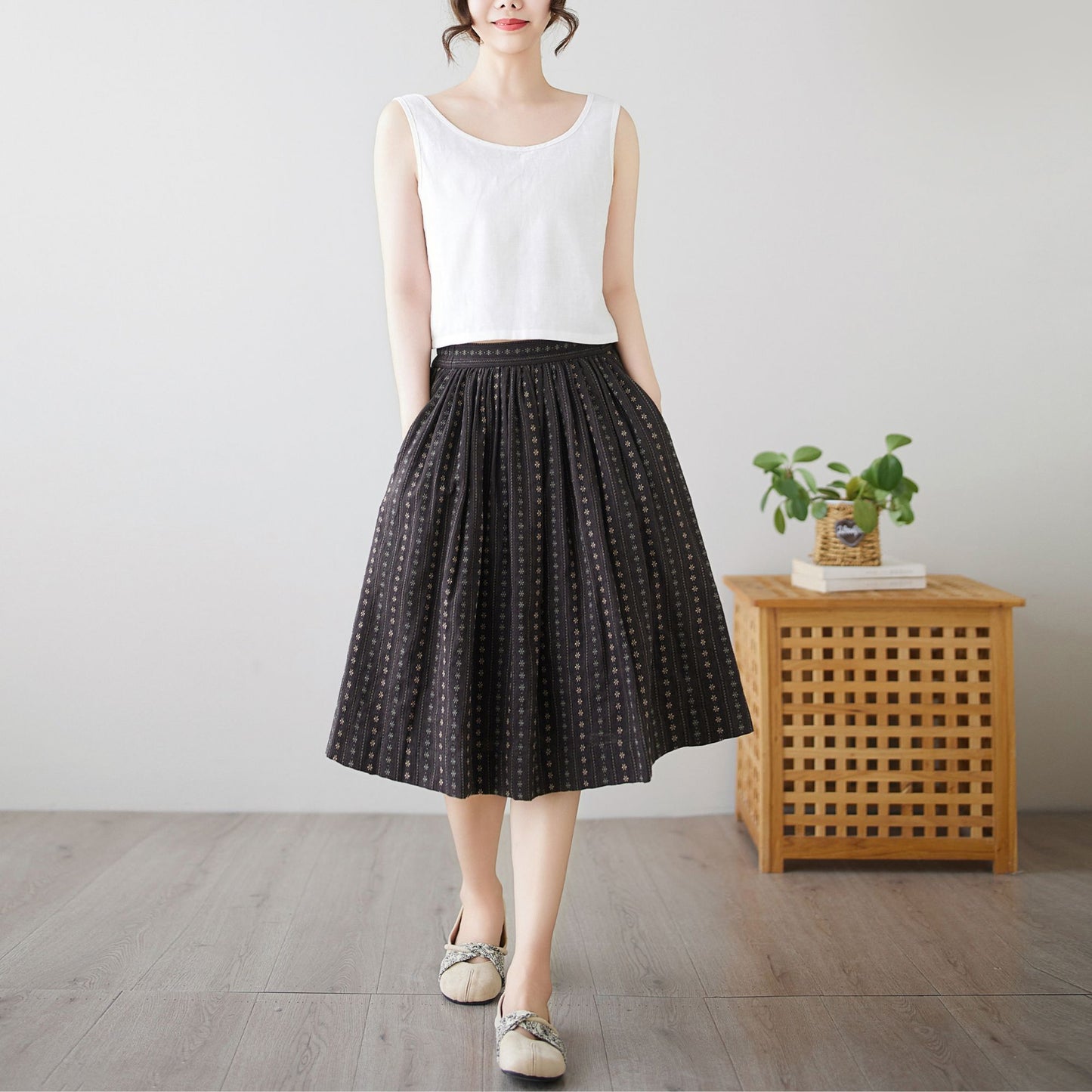 Summer Women's Cotton midi skirt c4894