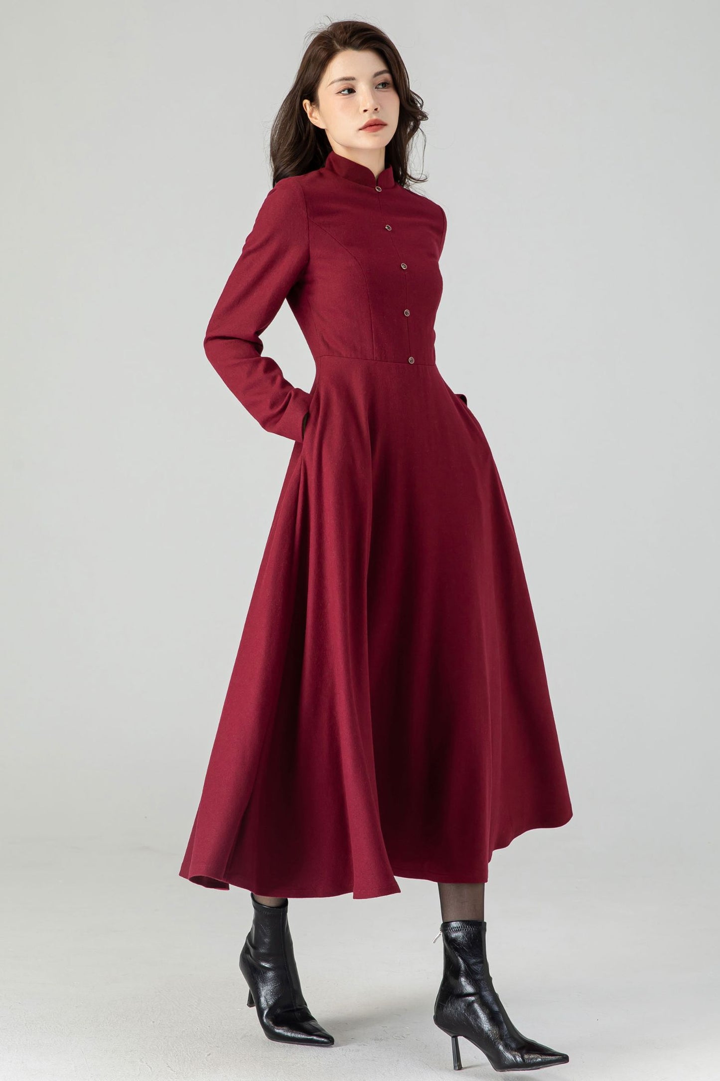 Burgundy Wool Fit and Flare Dress C3610 -Size XS US0 #CK2301028