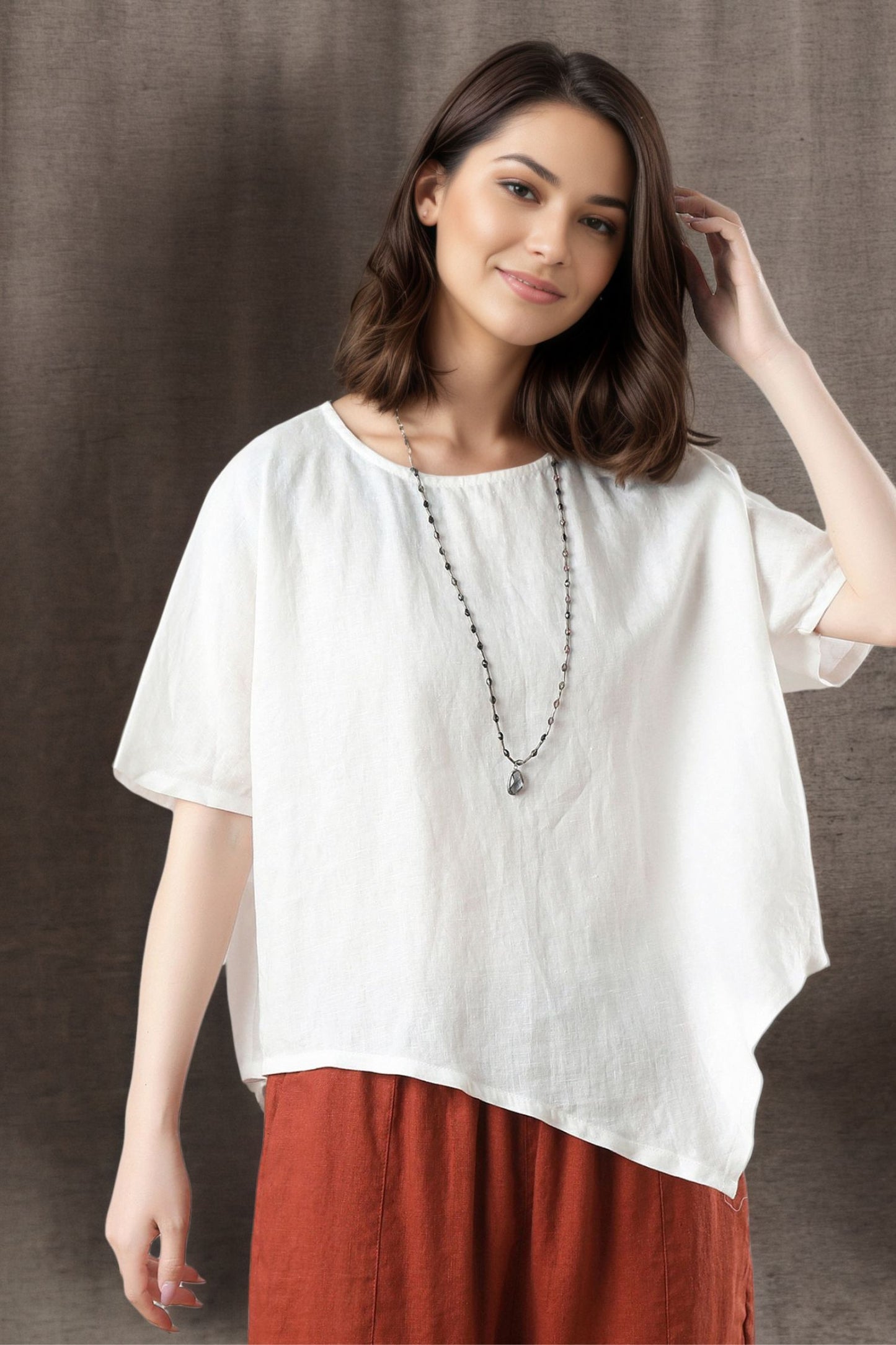 Women's Asymmetrical Linen Tops C4847