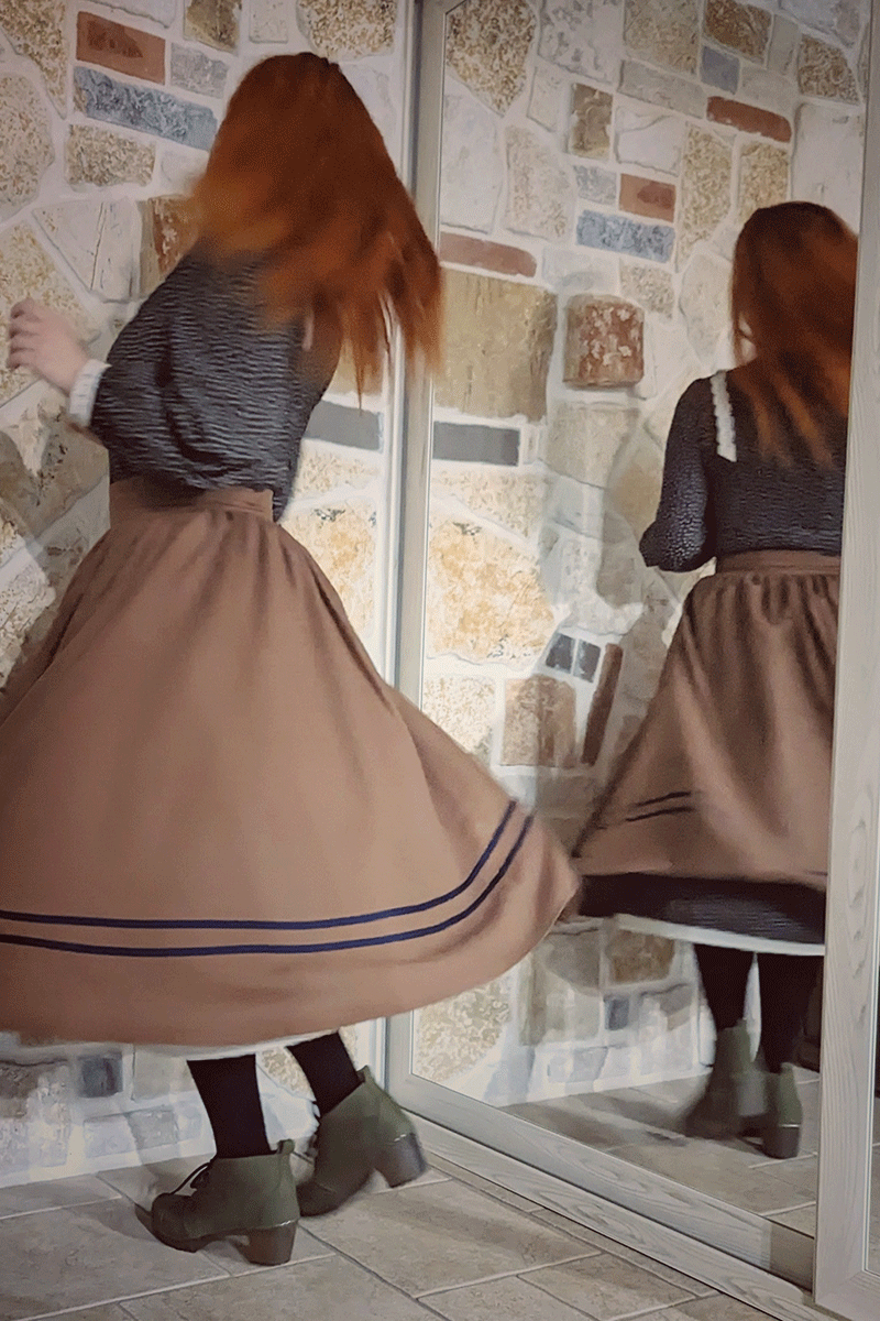 Button Wool Skirt, Brown Skirt Women C3776
