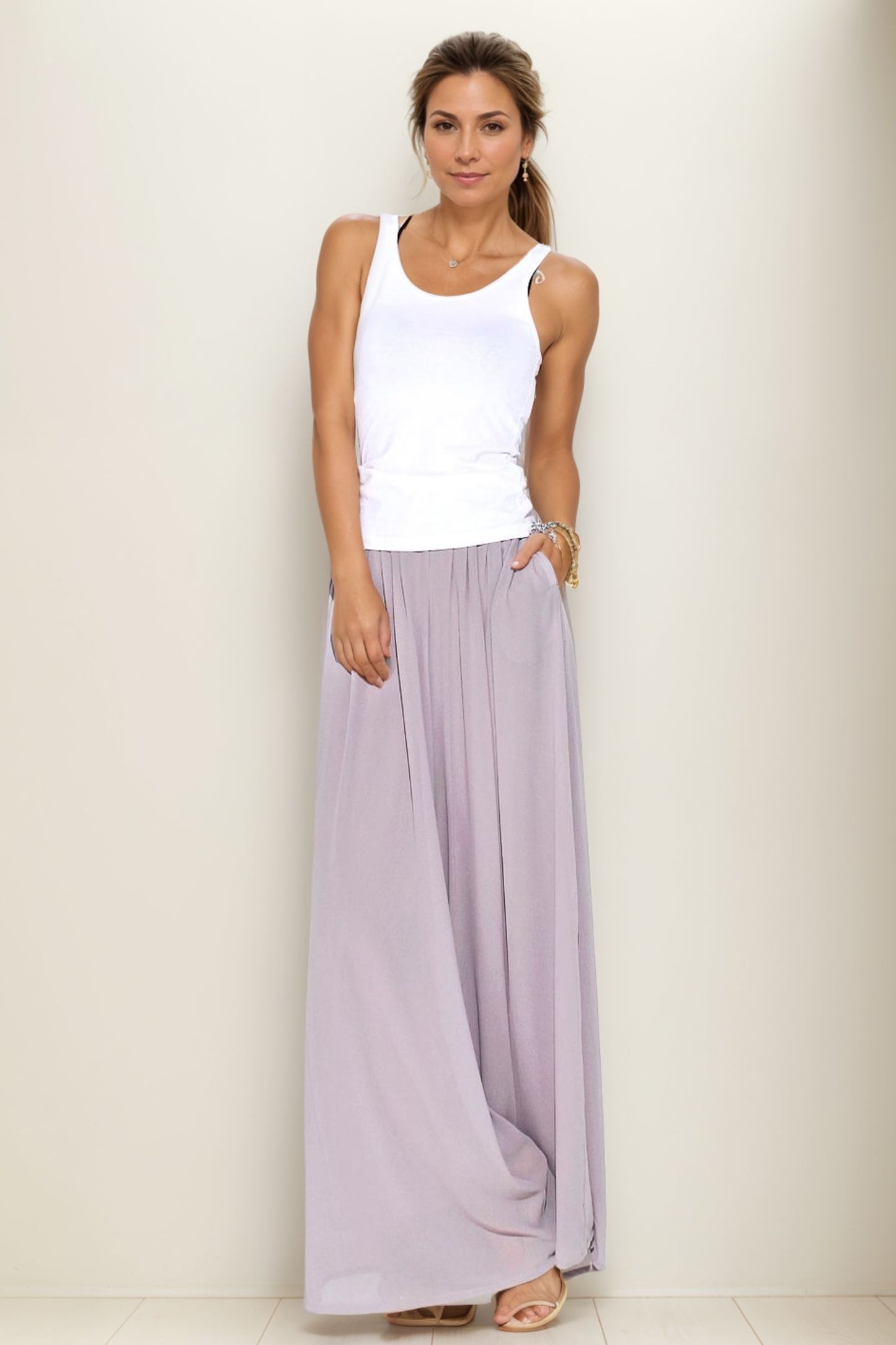 High Waisted Chiffon Wide Leg Pants C4009