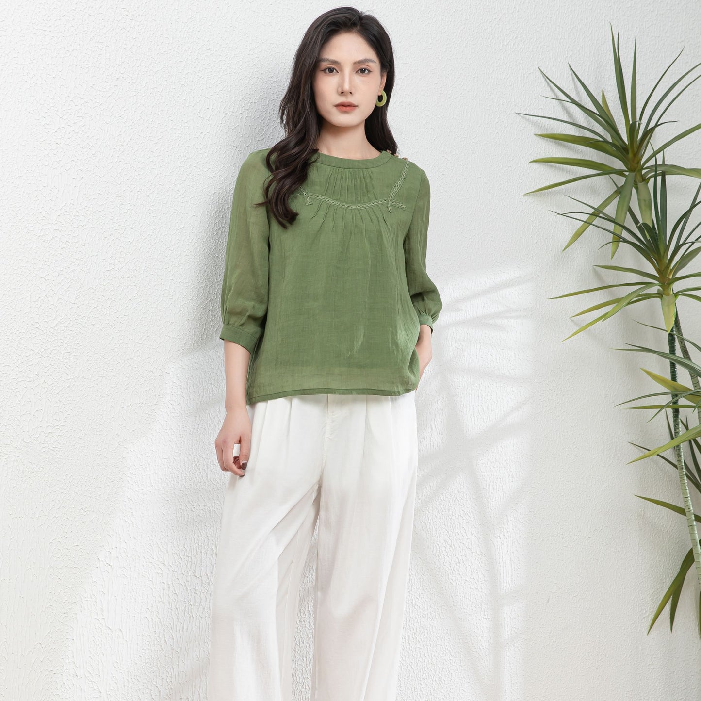 Summer Green Womens Linen Blouse c4981