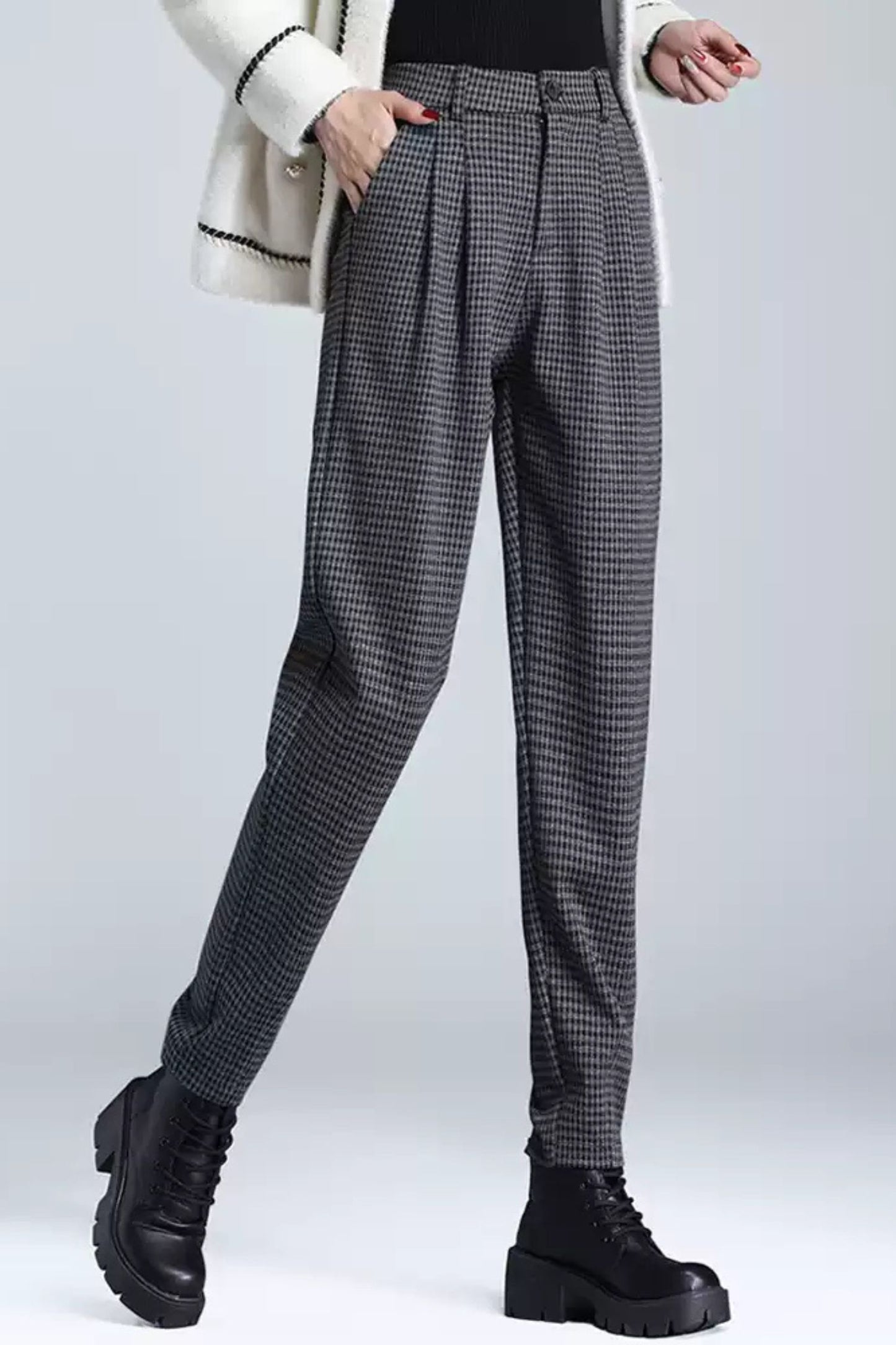 Plaid autumn loose fit womens office pants c5102