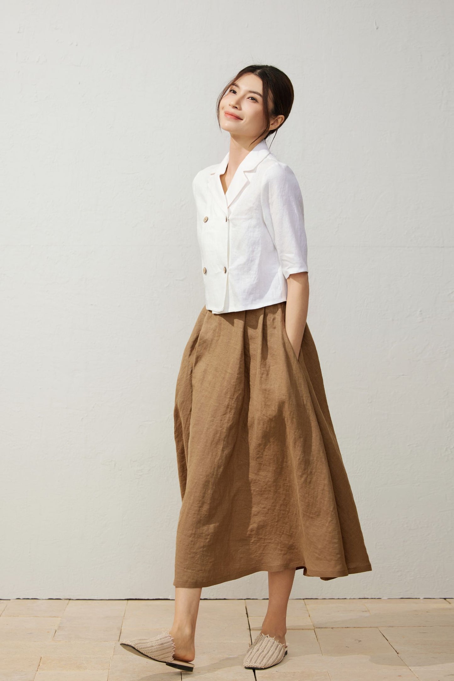 White Double Breasted Linen Shirt C3933