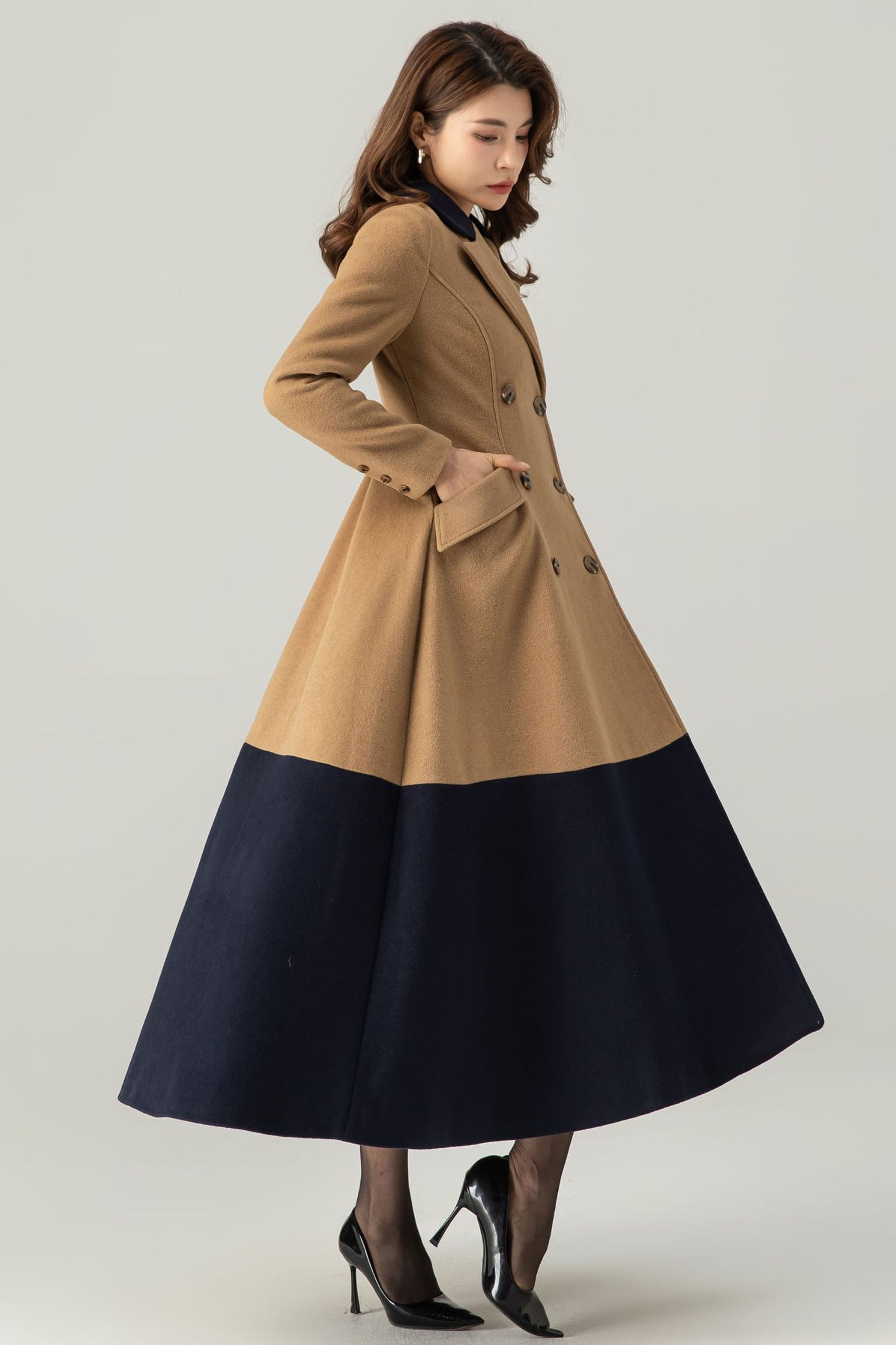 Womens Double Breasted Wool Coat C3695