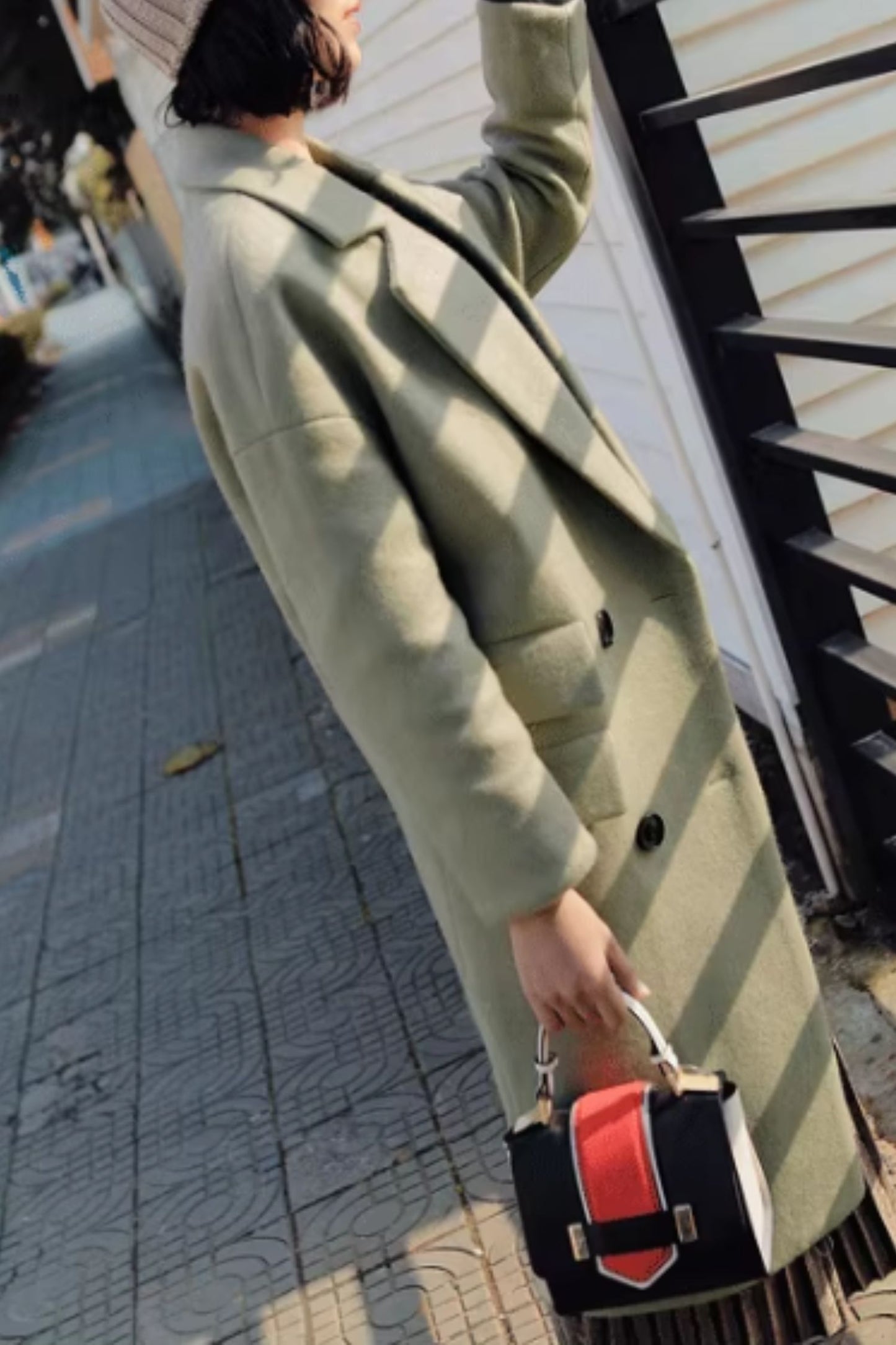 Double breasted warm long trench wool coat C5163